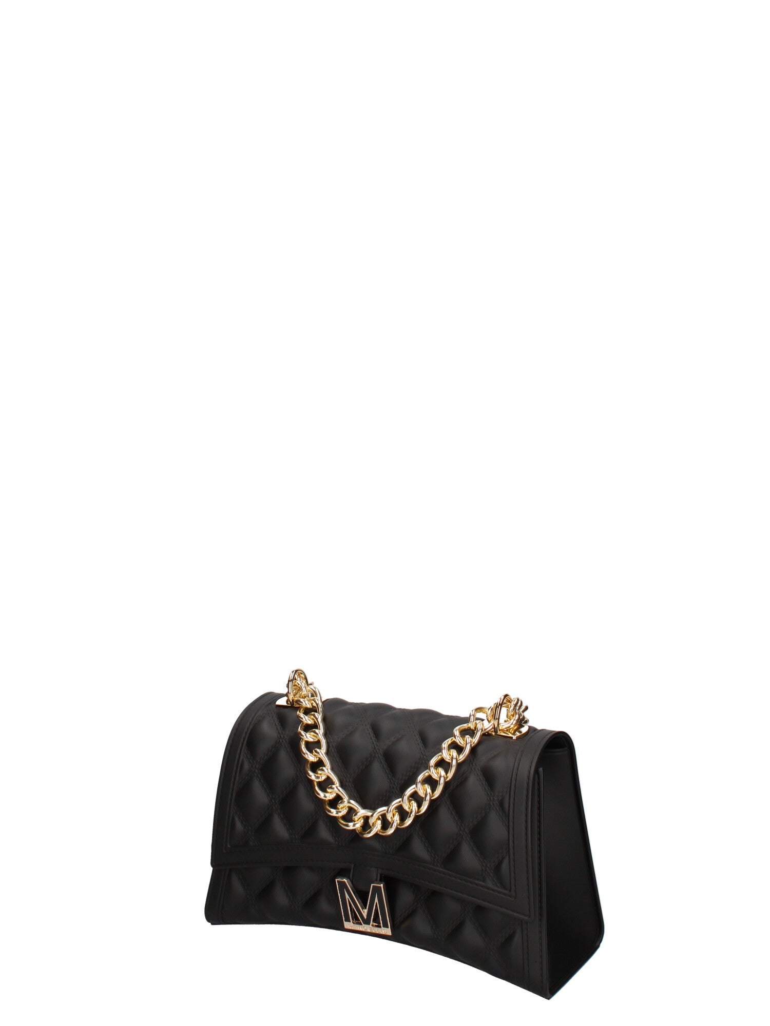 Borsa a mano da donna 100% gomma FLAT RHOMBUS M 24-BLACK-GOLD Marc Ellis