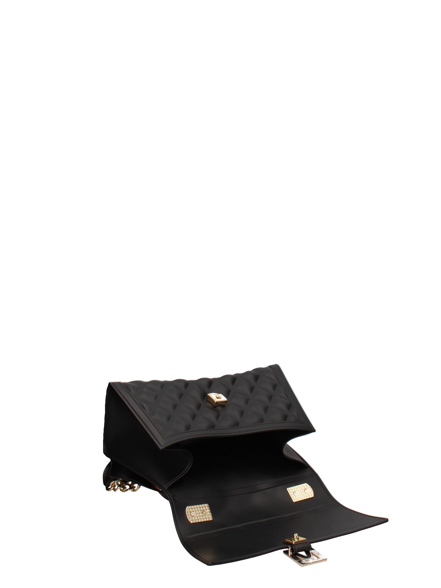 Borsa a mano da donna 100% gomma FLAT RHOMBUS M 24-BLACK-GOLD Marc Ellis