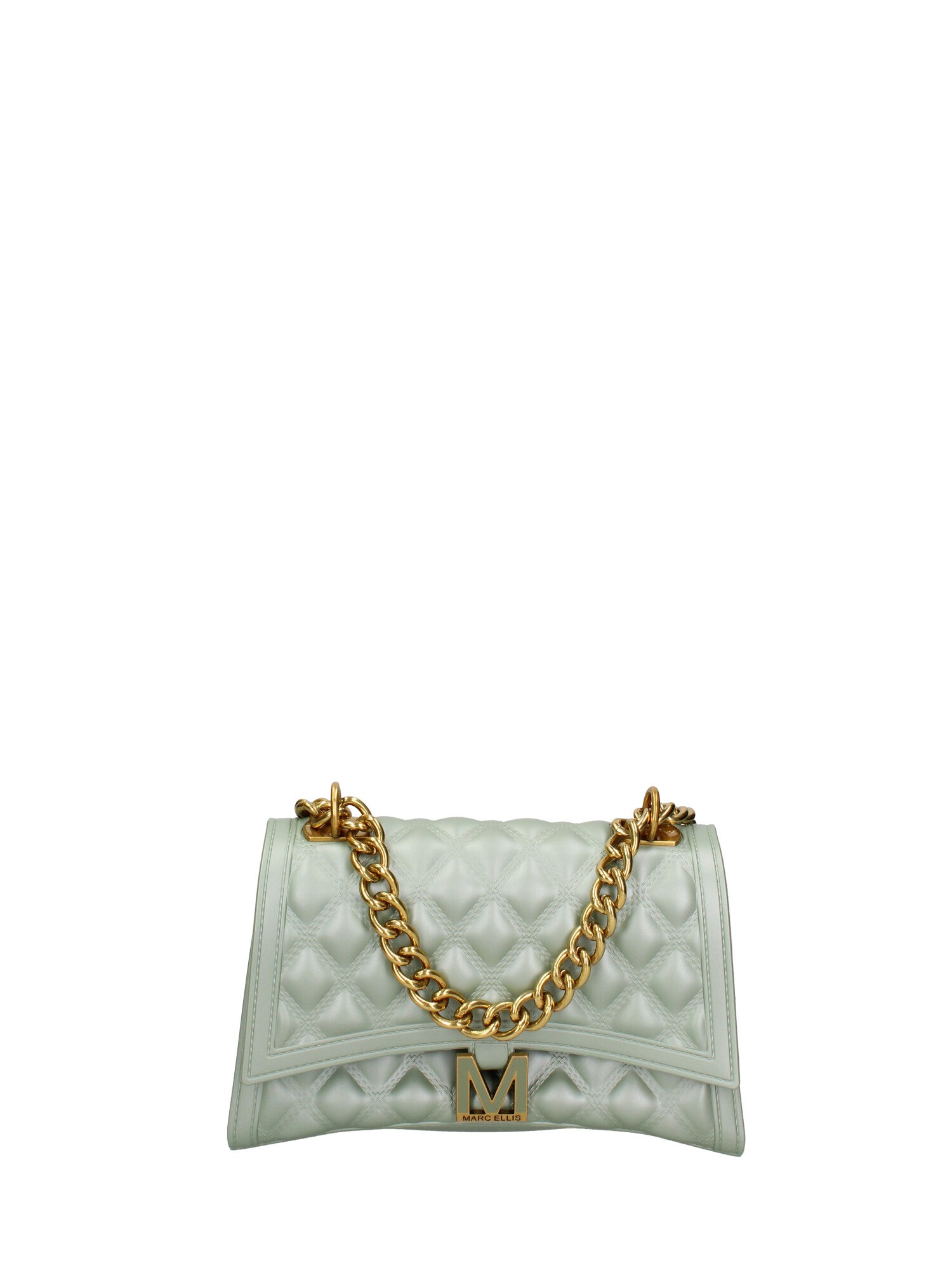 Borsa a mano da donna 100% gomma FLAT RHOMBUS M 24-OLIVE-LIGHT GOLD Marc Ellis