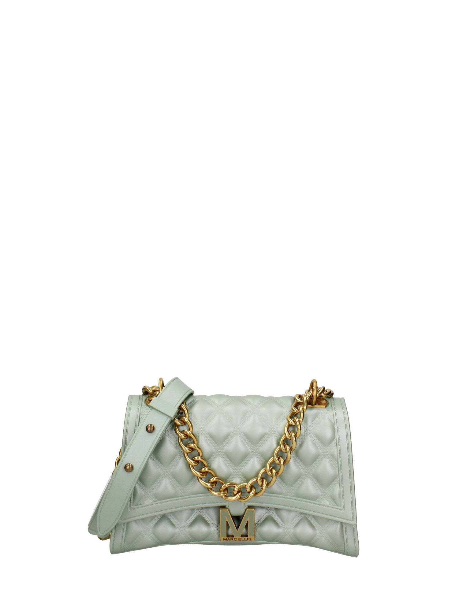 Borsa a mano da donna 100% gomma FLAT RHOMBUS M 24-OLIVE-LIGHT GOLD Marc Ellis