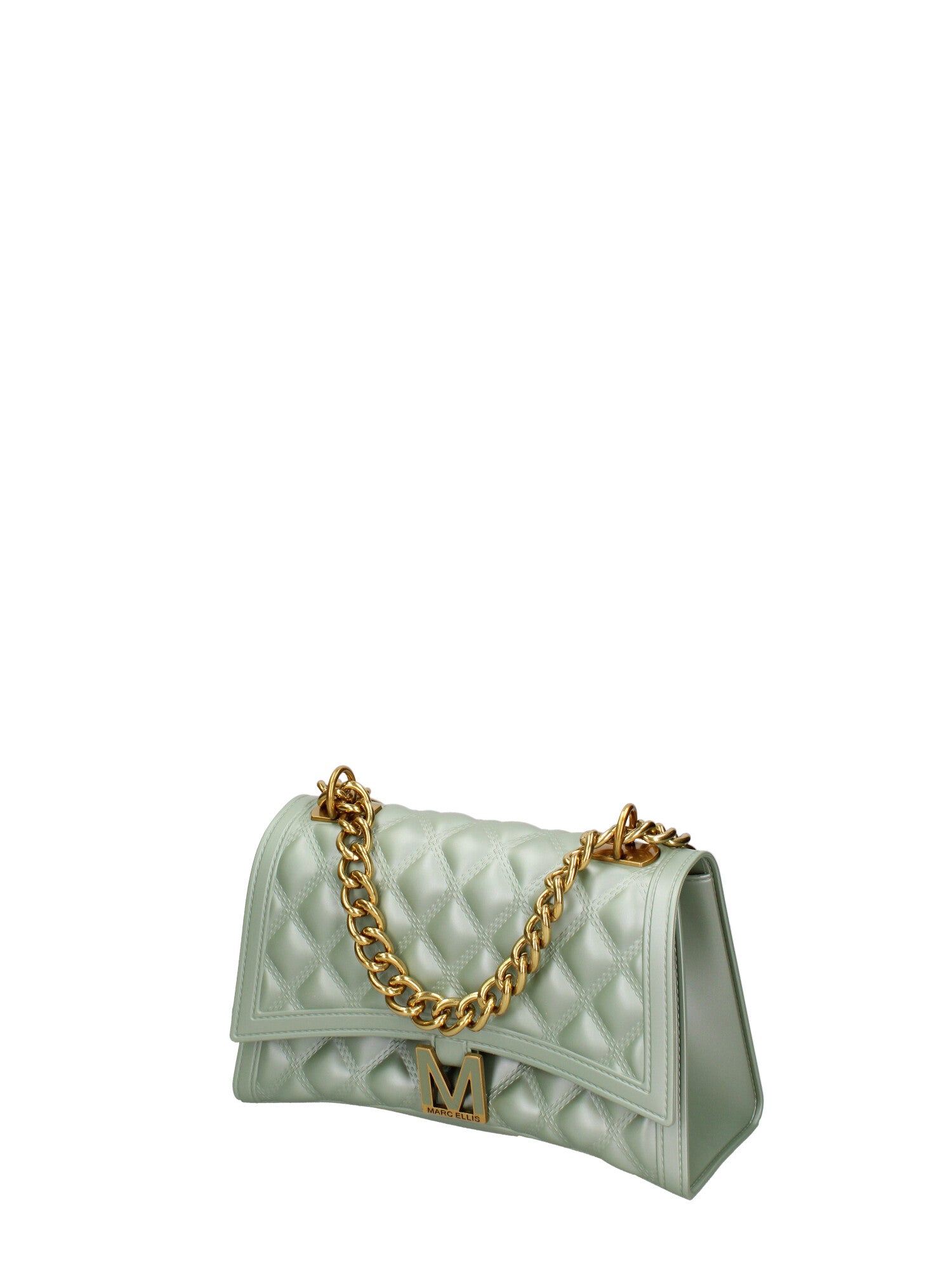 Borsa a mano da donna 100% gomma FLAT RHOMBUS M 24-OLIVE-LIGHT GOLD Marc Ellis