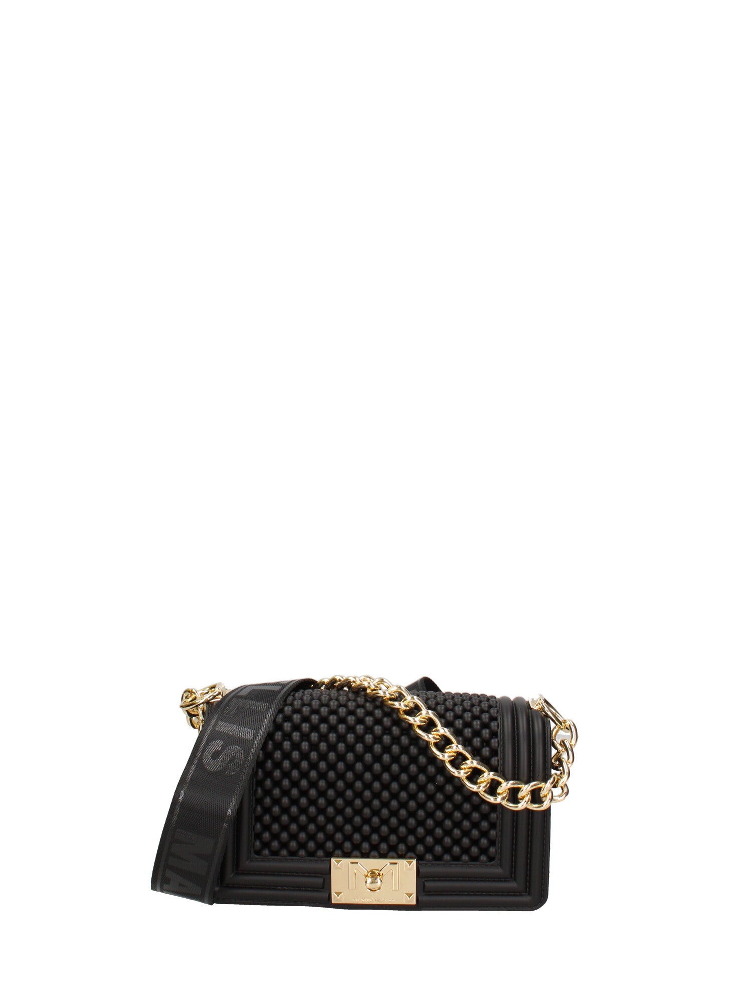 Borsa a mano da donna 100% gomma FLAT S BALL 24-BLACK-GOLD Marc Ellis