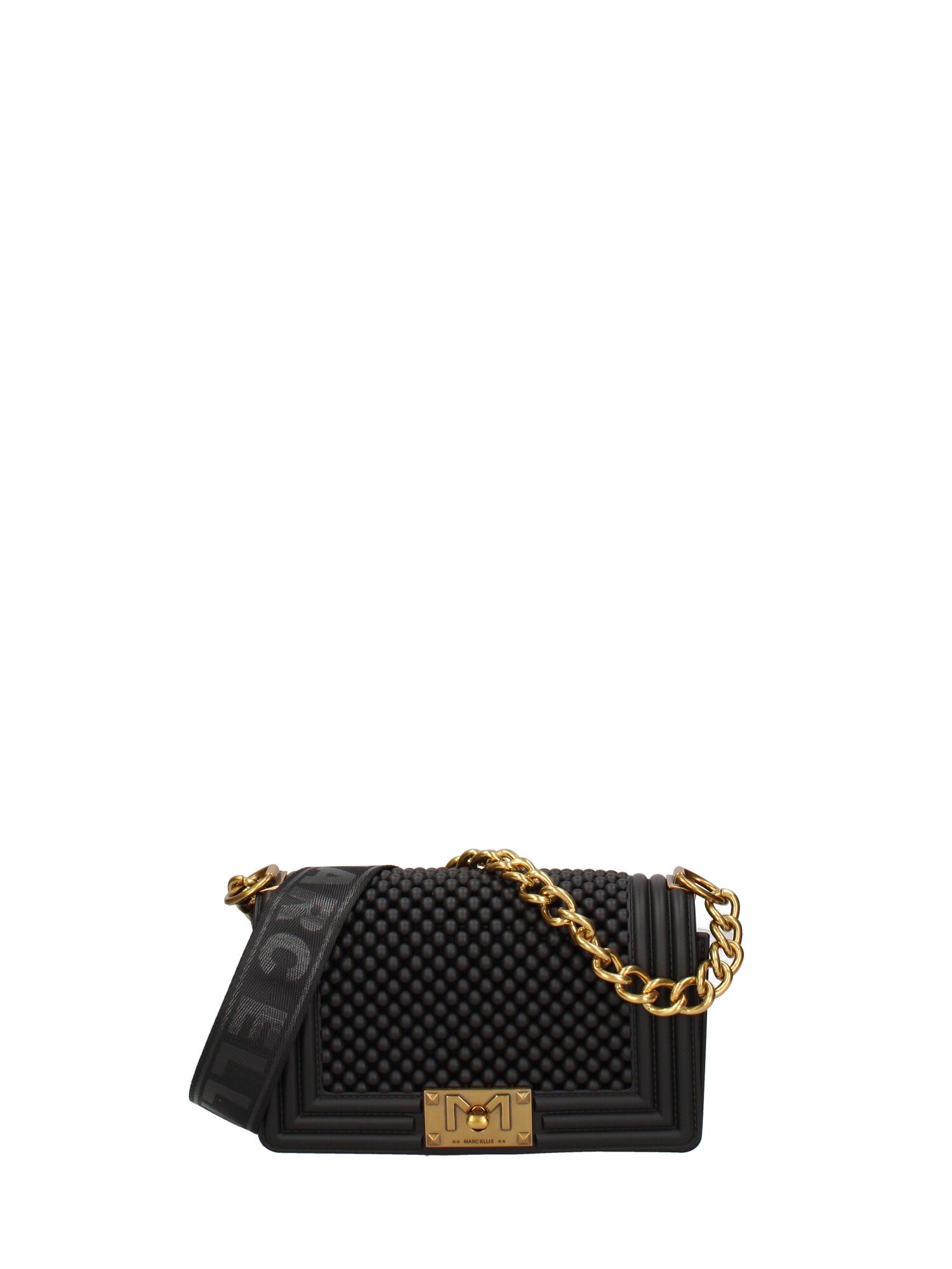 Borsa a mano da donna 100% gomma FLAT S BALL 24-BLACK-LIGHT OTTONE Marc Ellis