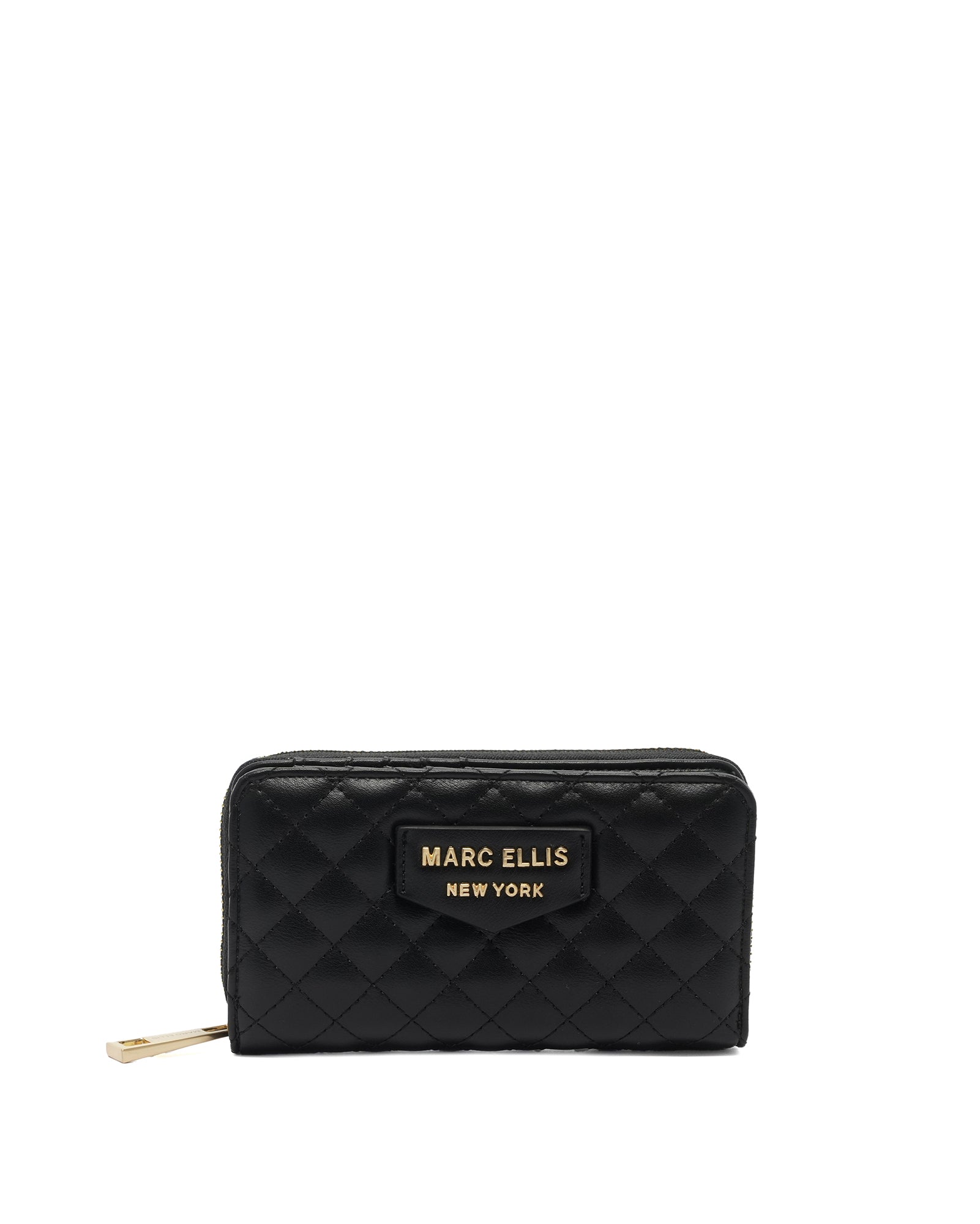 Portafoglio donna con zip Poliuretano vegano MILA-ZIPPER-ROUND-BLACK-OFF GOLD Marc Ellis