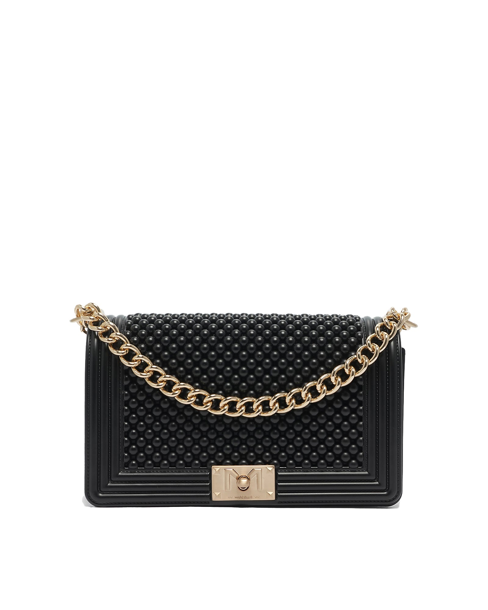 Borsa a mano da donna 100% Pvc FLAT M BALL-BLACK + BRUSH GOLD Marc Ellis