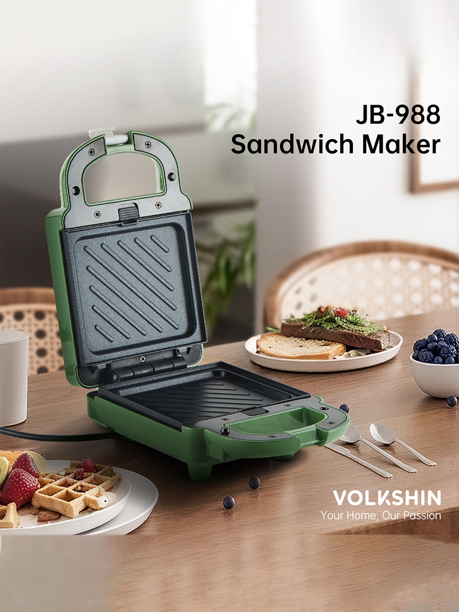 Plastica & Teflon Tostapane Sandwich Maker Garanzia 24 Mesi JB-988-White Greenis