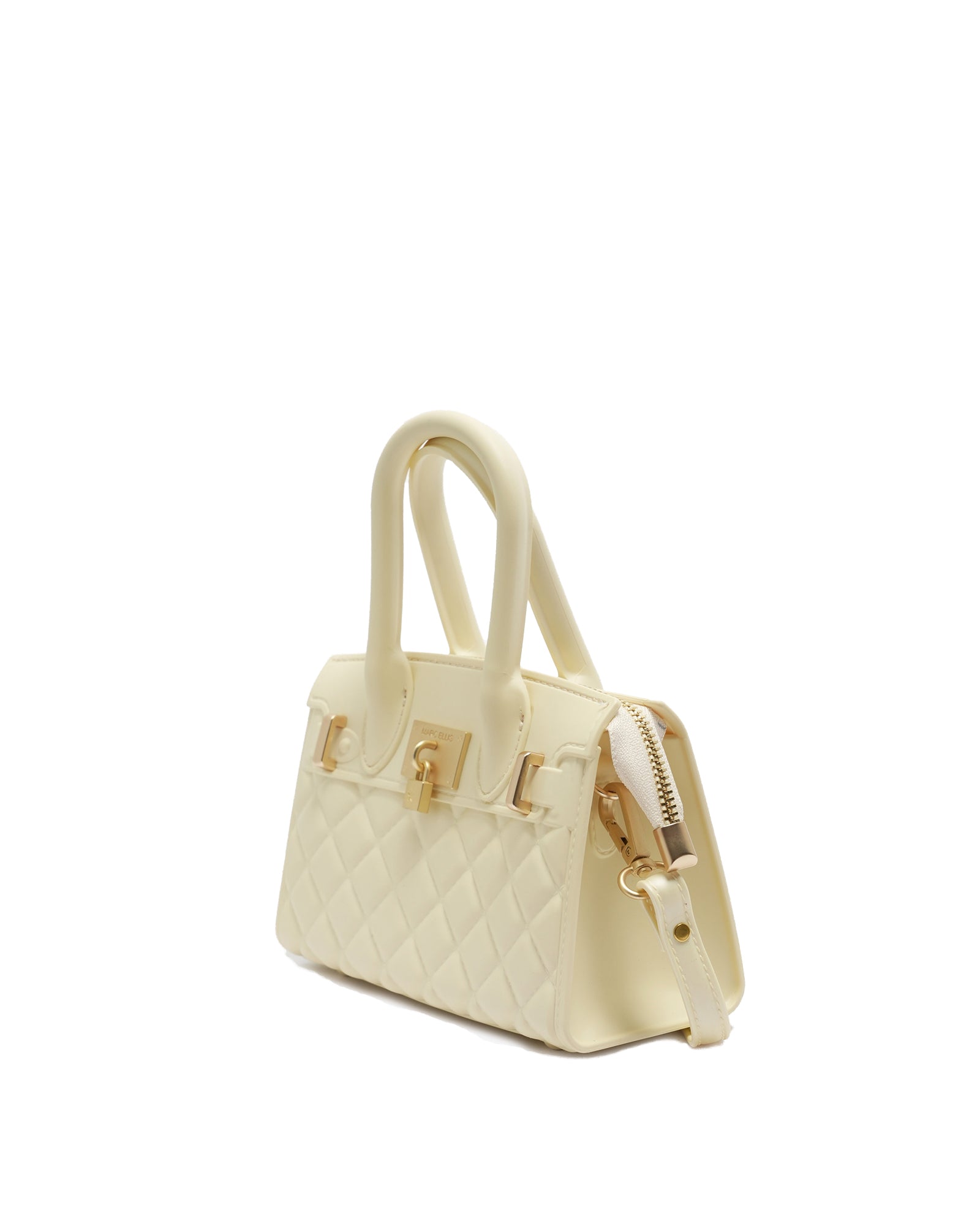 Borsa a mano da donna 100% PVC FLAT MINNY-BEIGE PRESTINE + OFF GOLD Marc Ellis