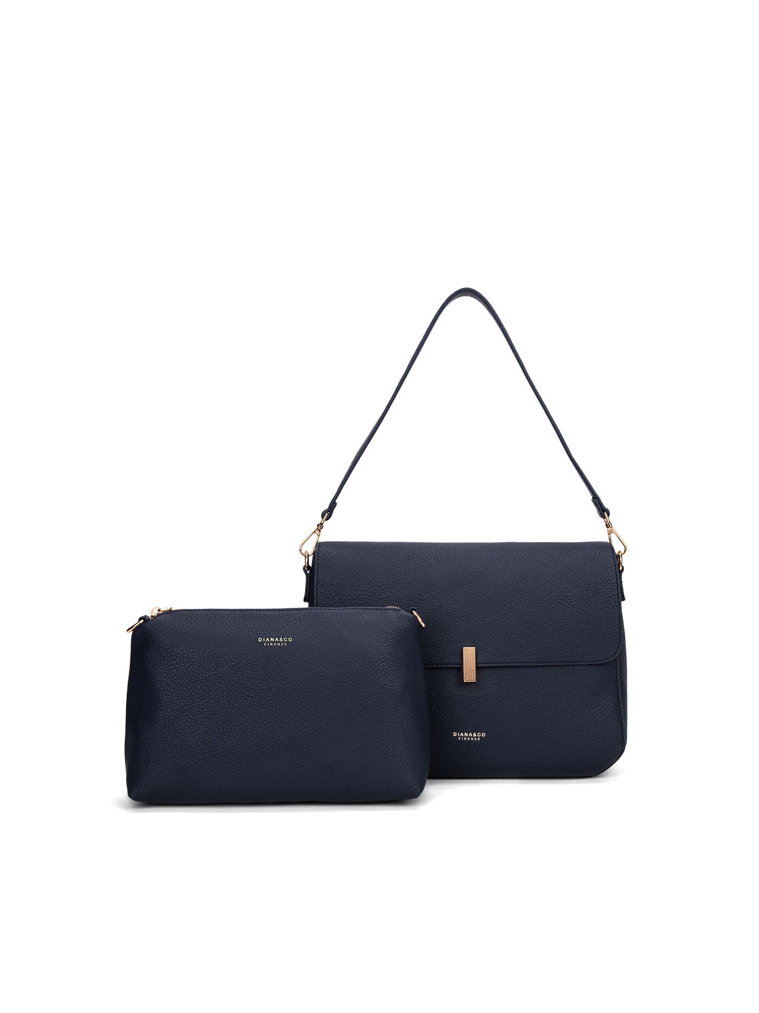 Borsa a spalla da donna 100% pelle vegana PU 740-1PT-NAVY BLUE Diana&co