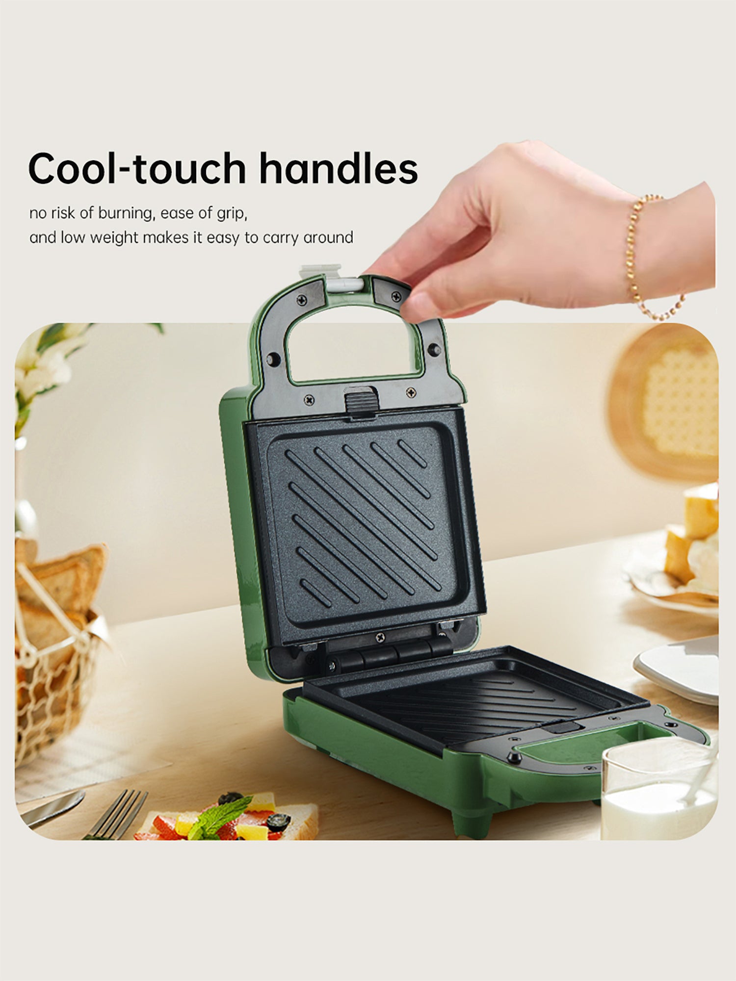 Plastica & Teflon Tostapane Sandwich Maker Garanzia 24 Mesi JB-988-Green Volkshin