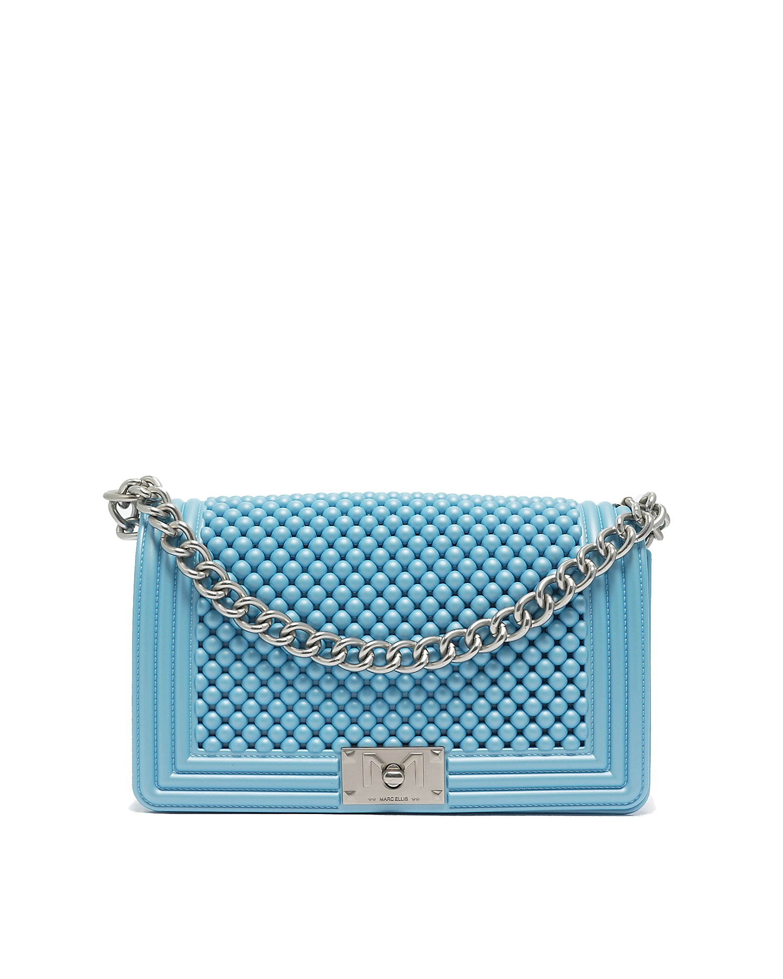 Borsa a mano da donna 100% Pvc FLAT M BALL-NORSE BLUE + OFF SILVER Marc Ellis