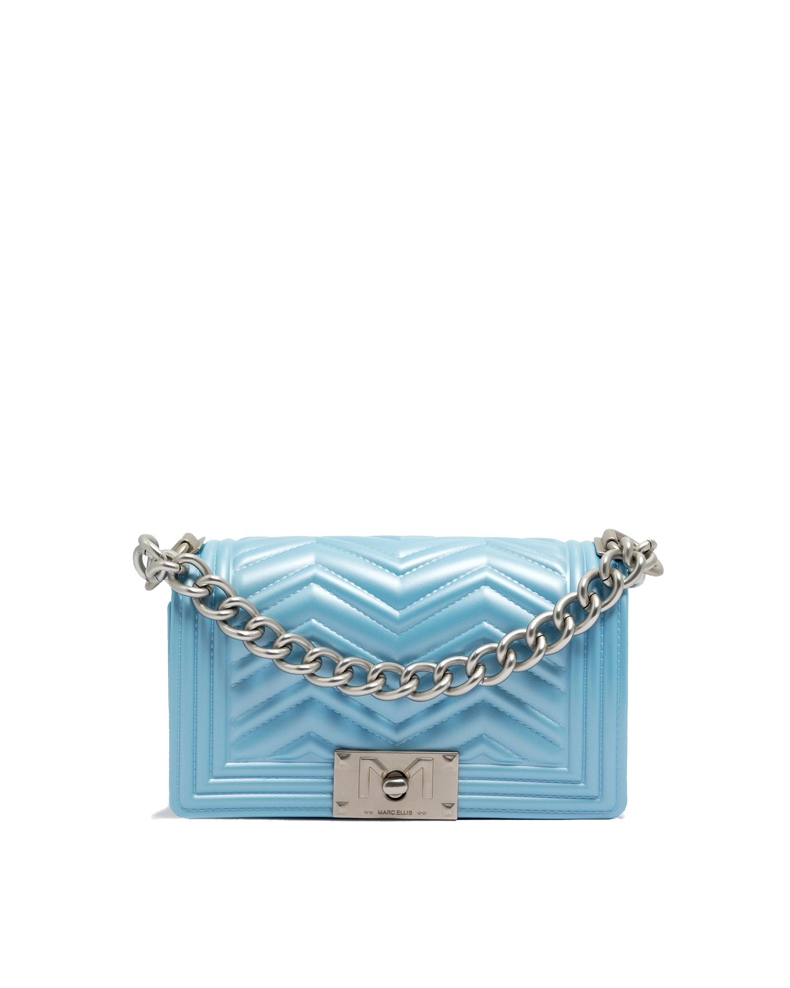 Borsa a mano da donna 100% Pvc FLAT XS MANHATTAN-NORSE BLUE + OFF SILVER Marc Ellis