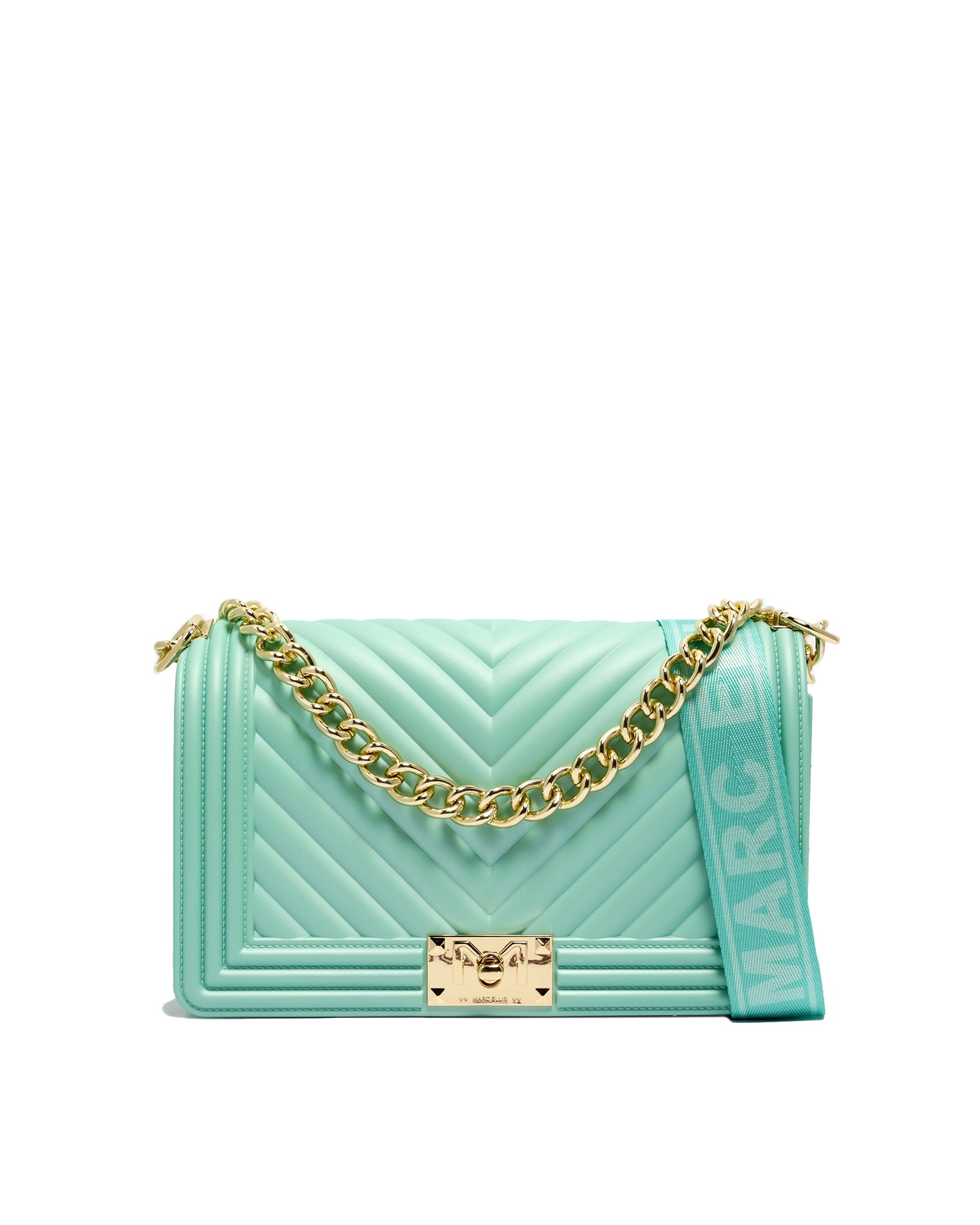 Borsa a mano da donna 100% PVC FLAT M-VERDE ACQUA + LIGHT GOLD Marc Ellis