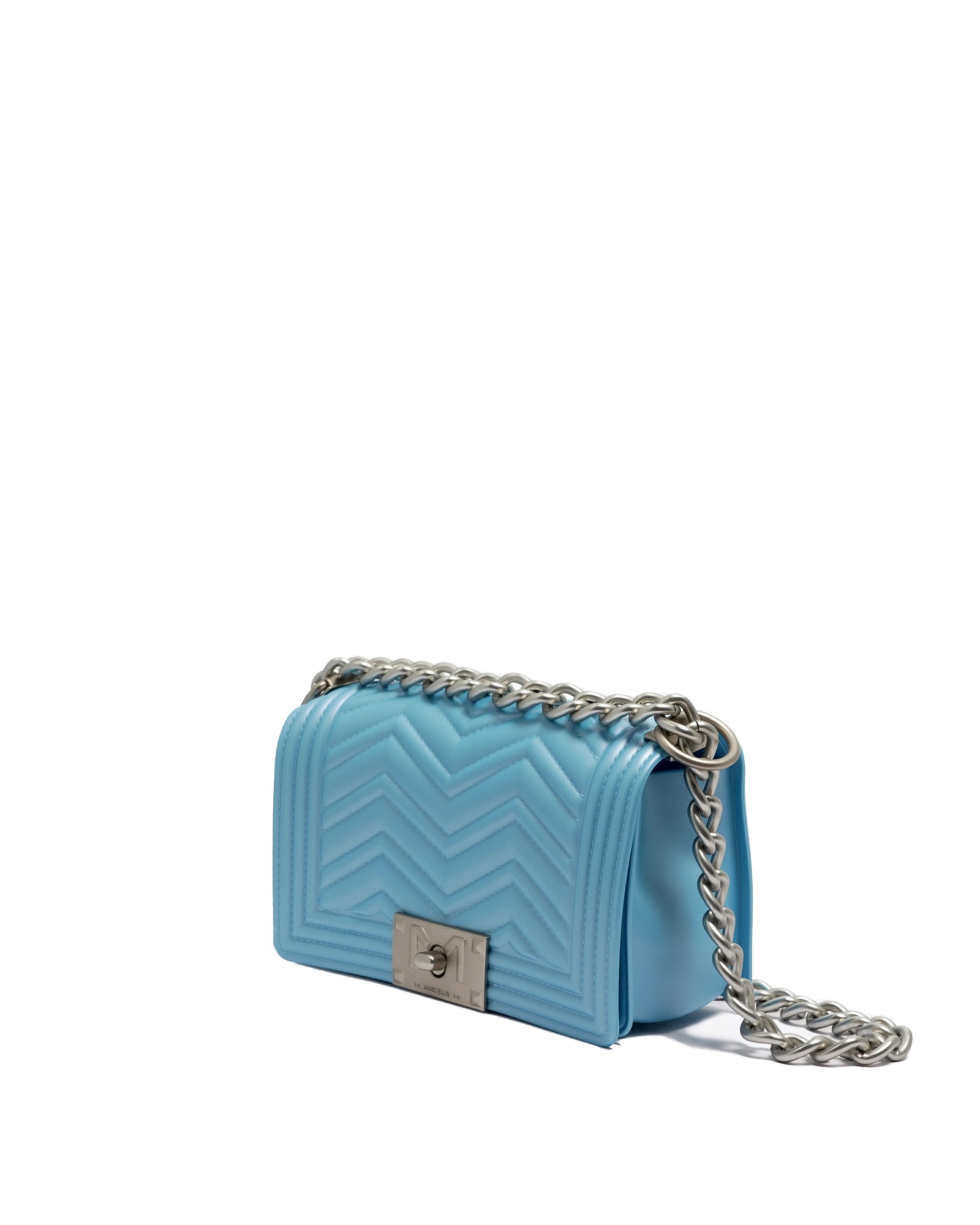 Borsa a mano da donna 100% Pvc FLAT XS MANHATTAN-NORSE BLUE + OFF SILVER Marc Ellis