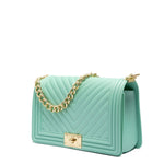 Borsa a mano da donna 100% PVC FLAT M-VERDE ACQUA + LIGHT GOLD Marc Ellis