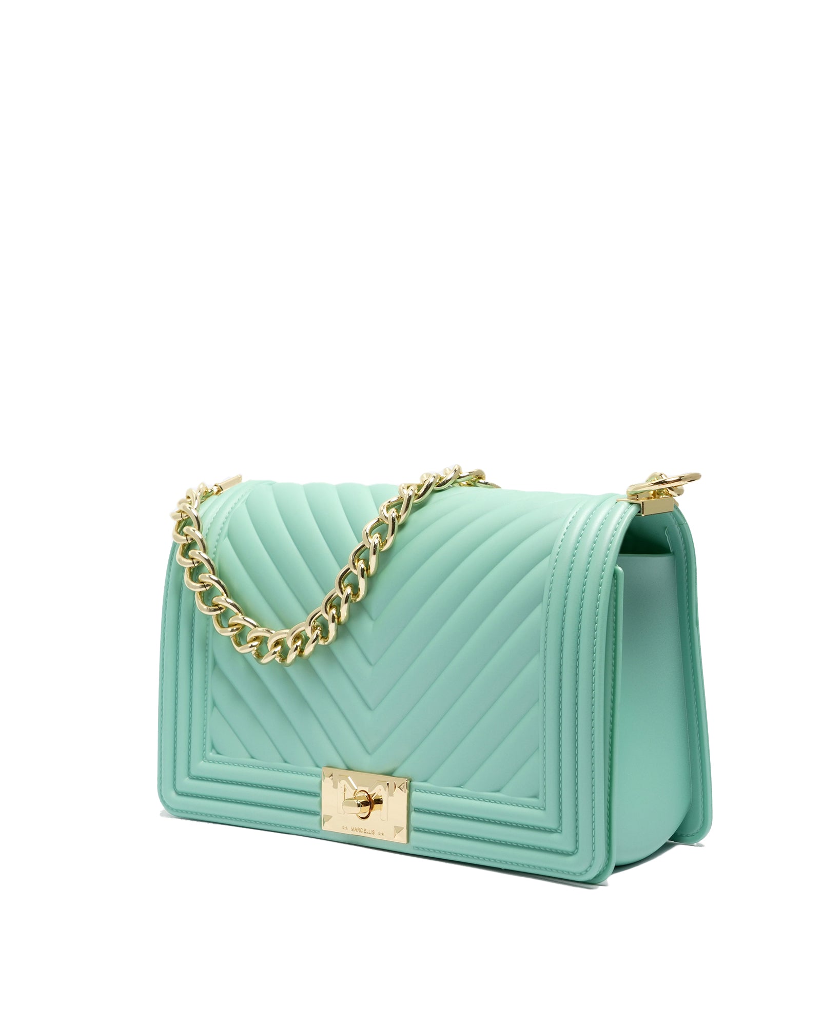 Borsa a mano da donna 100% PVC FLAT M-VERDE ACQUA + LIGHT GOLD Marc Ellis