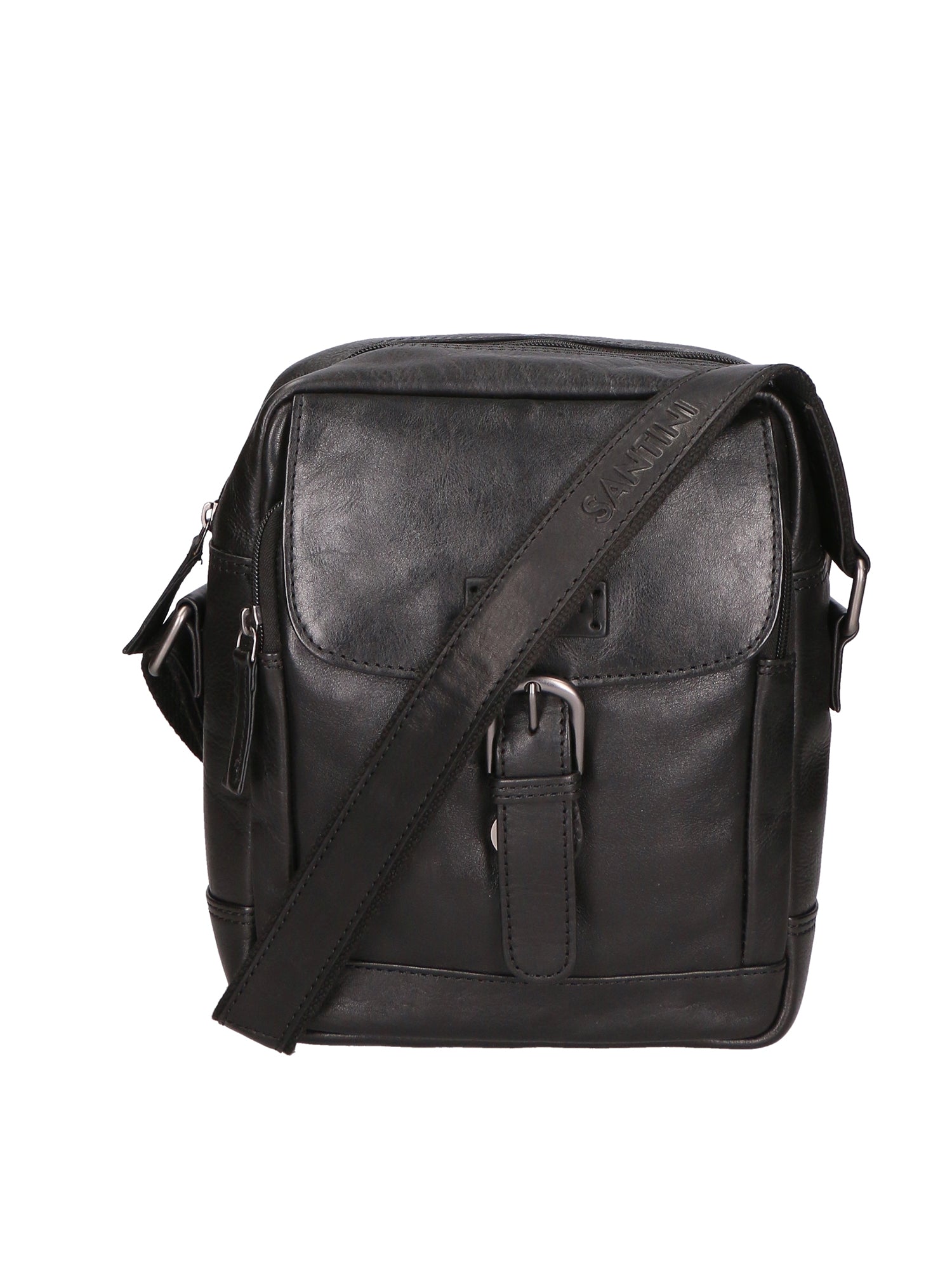 Borsa a tracolla unisex vera pelle 100% pelle di vacchetta SN5863847-BLACK Santini Firenze