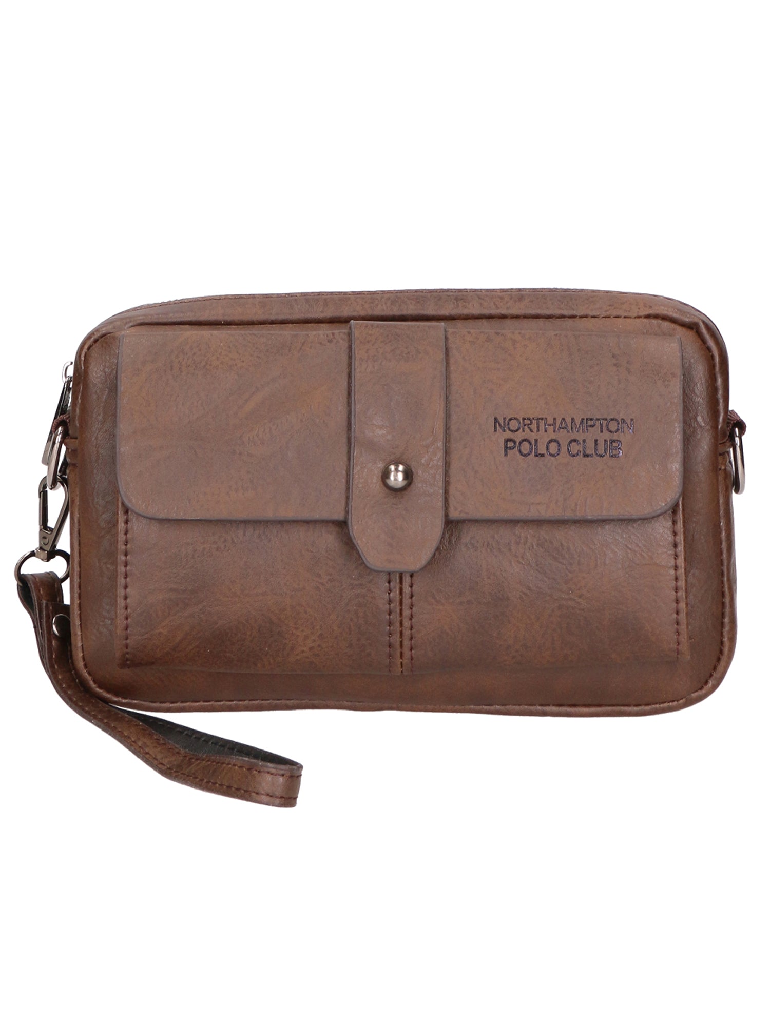 Borsa a tracolla da uomo 100% pelle PU PCL3049-BROWN Northampton Polo Club