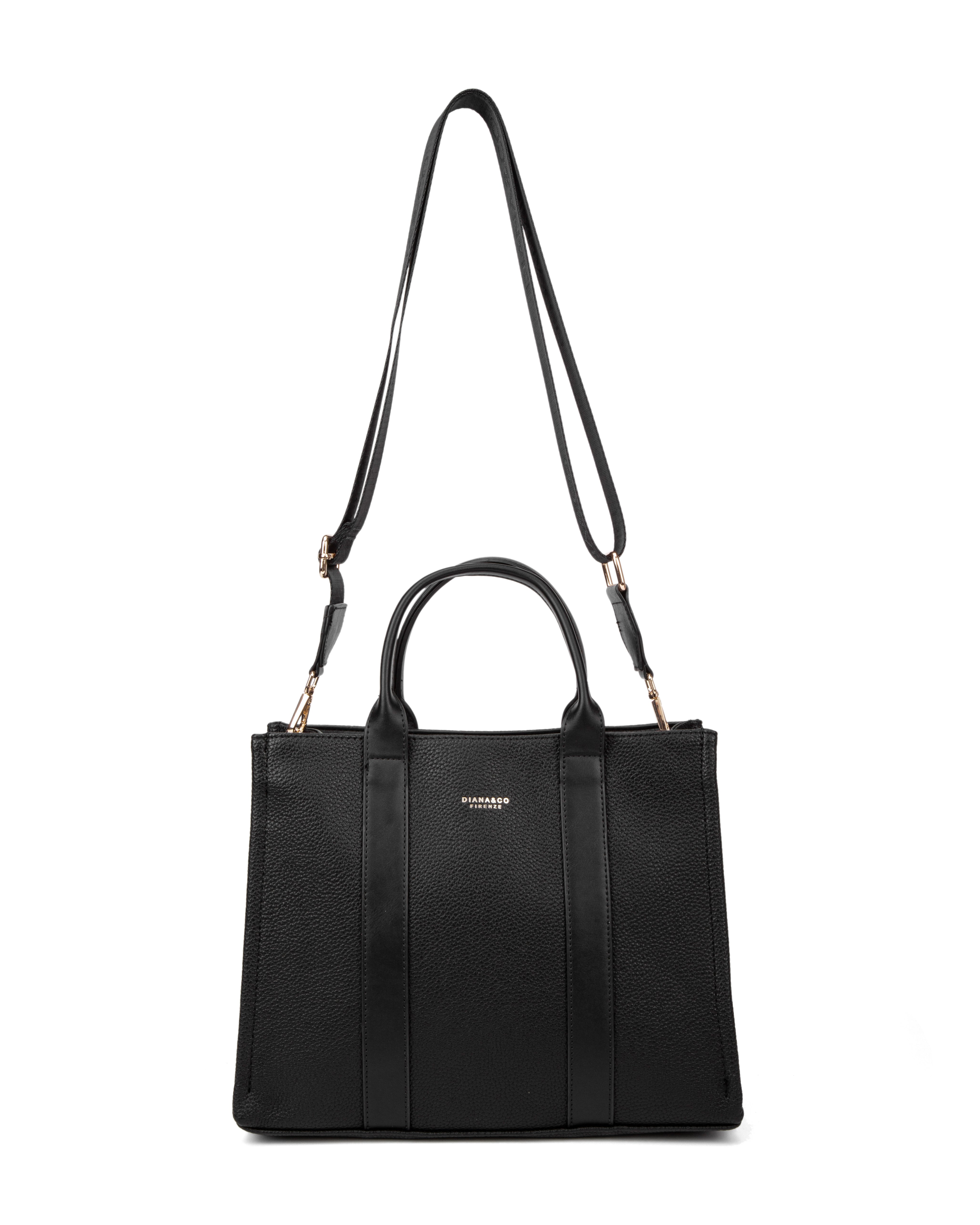 Borsa a mano da donna 100% pelle vegana PU 715-3PT-BLACK Diana&co