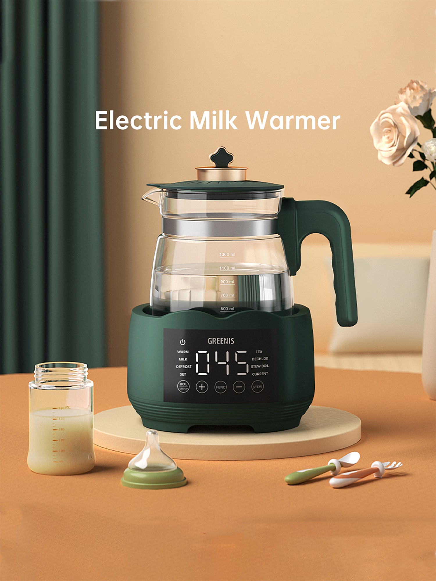 Unisex Scaldalatte Elettrico in Plastica e Vetro 24 Mesi Garanzia ACN-3841A1-Green Volkshin
