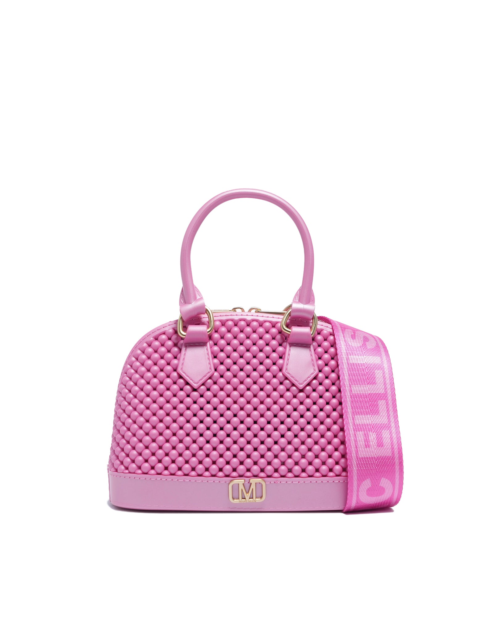 Borsa a mano da donna 100% Pvc FLAT XS BALL-AURORA PINK + OFF GOLD Marc Ellis