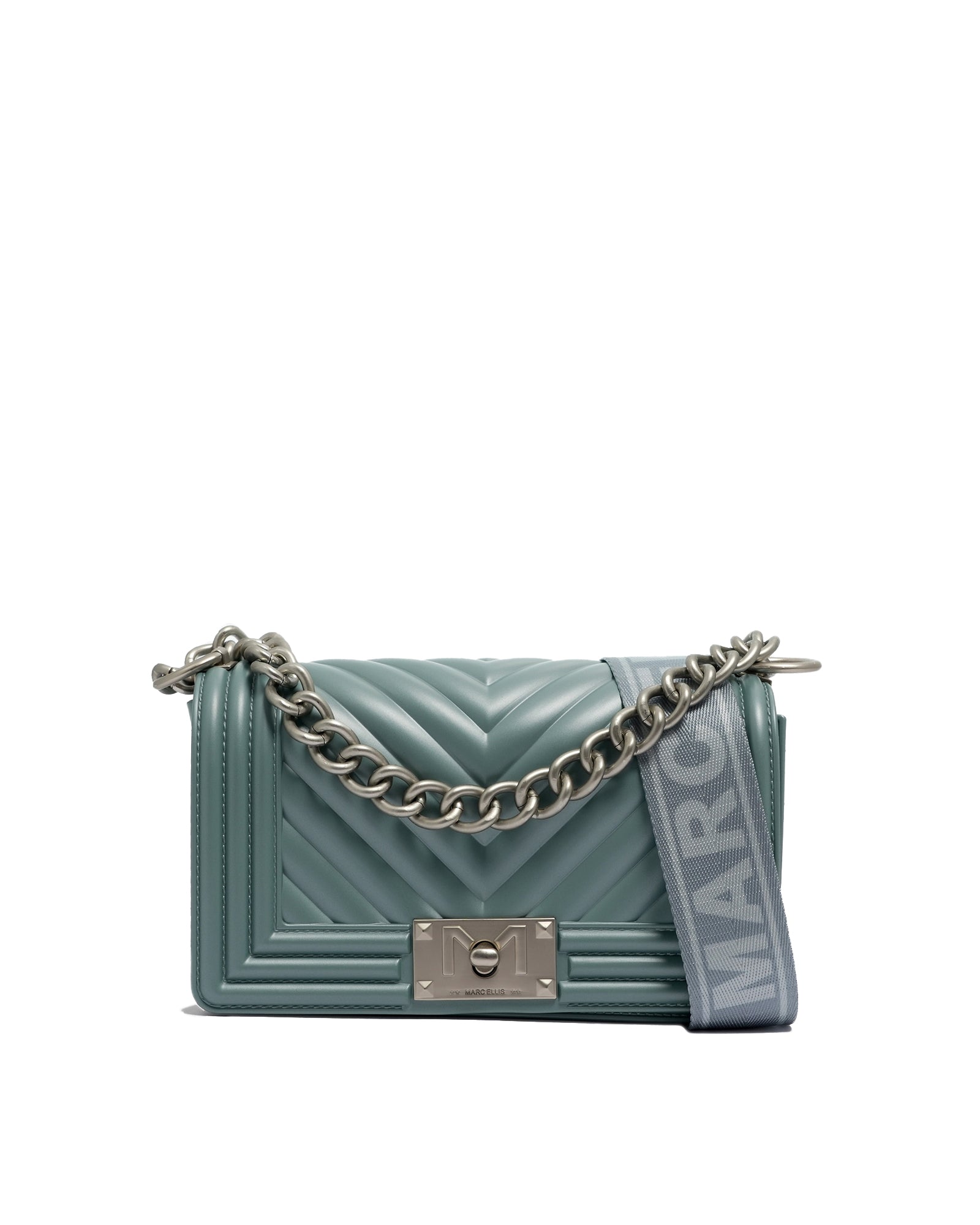 Borsa a mano da donna 100% Pvc FLAT S-DARK JEANS + OFF SILVER Marc Ellis