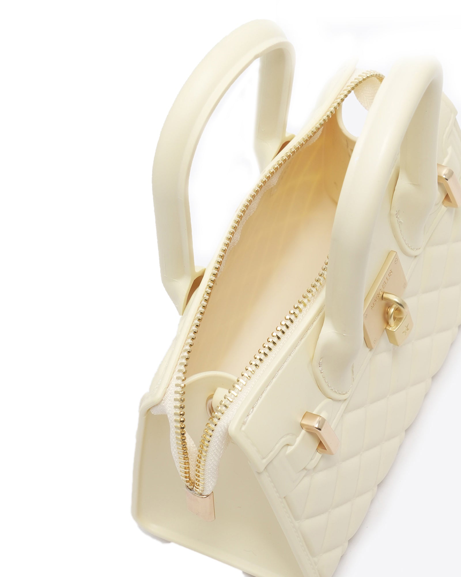 Borsa a mano da donna 100% PVC FLAT MINNY-BEIGE PRESTINE + OFF GOLD Marc Ellis