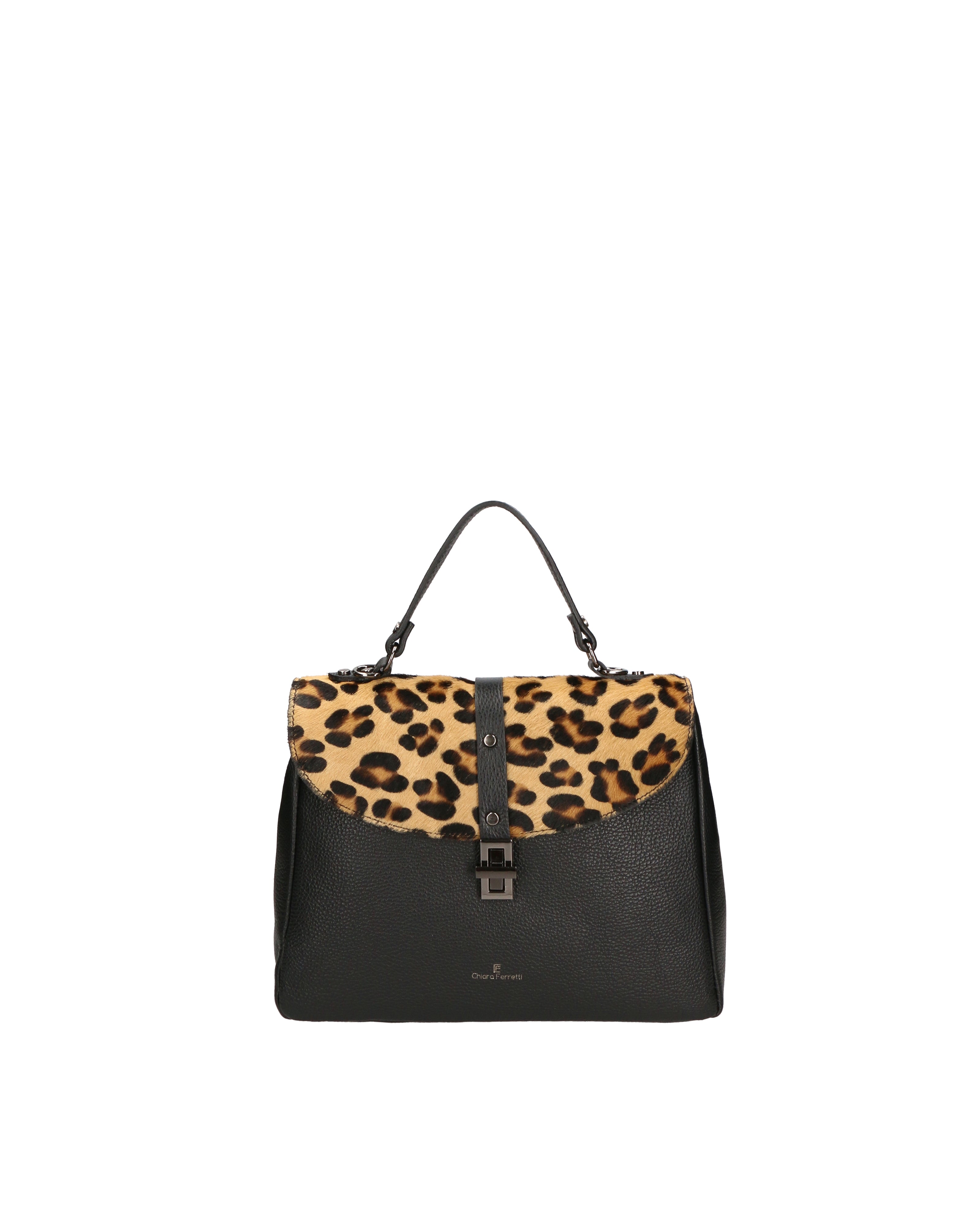 Oriana Plus Borsa a mano da donna Vera pelle 04008-D28 NERO + LEOPARDO 2 Chiara Ferretti