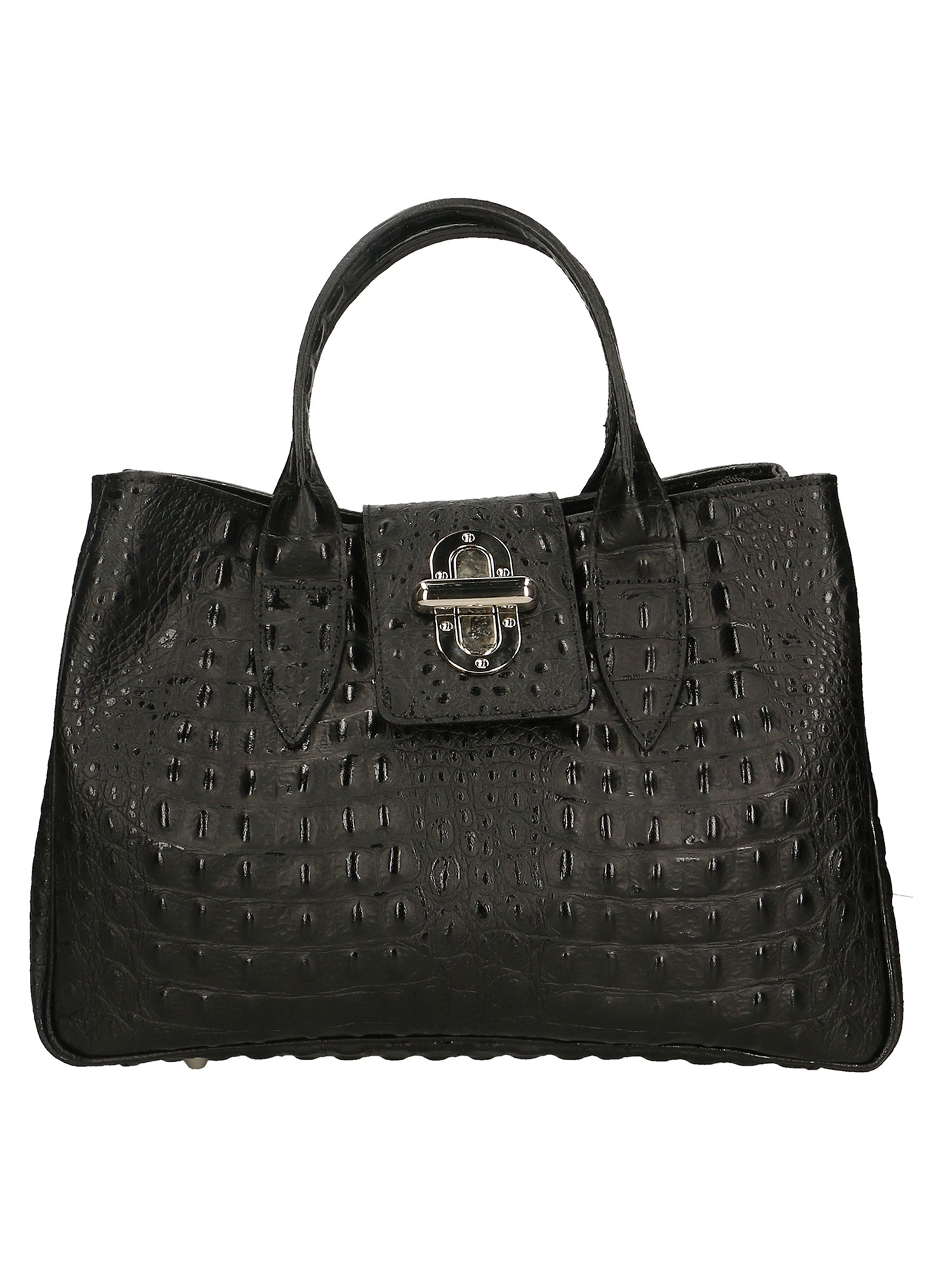 Ascoli Borsa a mano da donna Pelle stampata cocco 7718-NERO BLACK Gave Lux