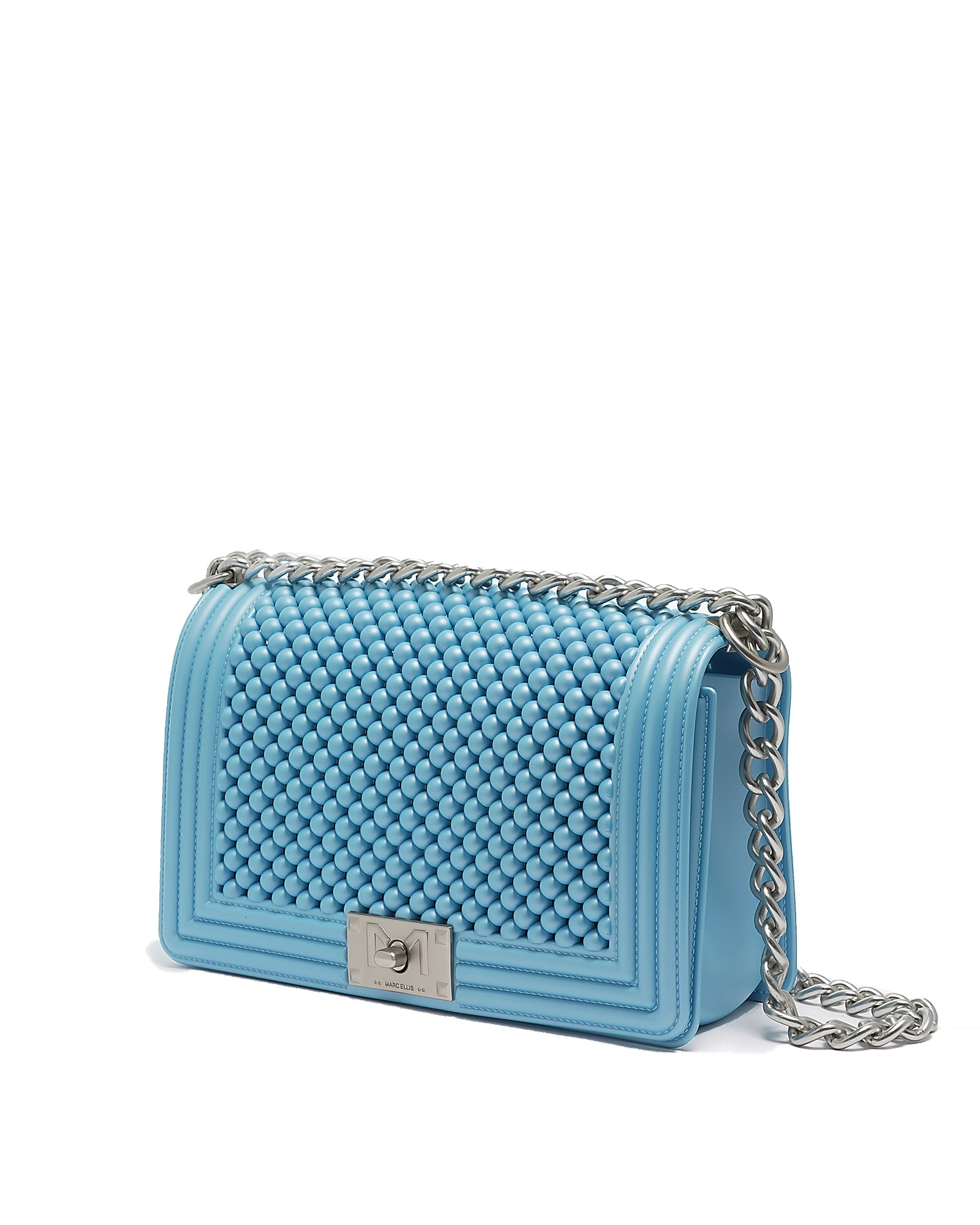 Borsa a mano da donna 100% Pvc FLAT M BALL-NORSE BLUE + OFF SILVER Marc Ellis