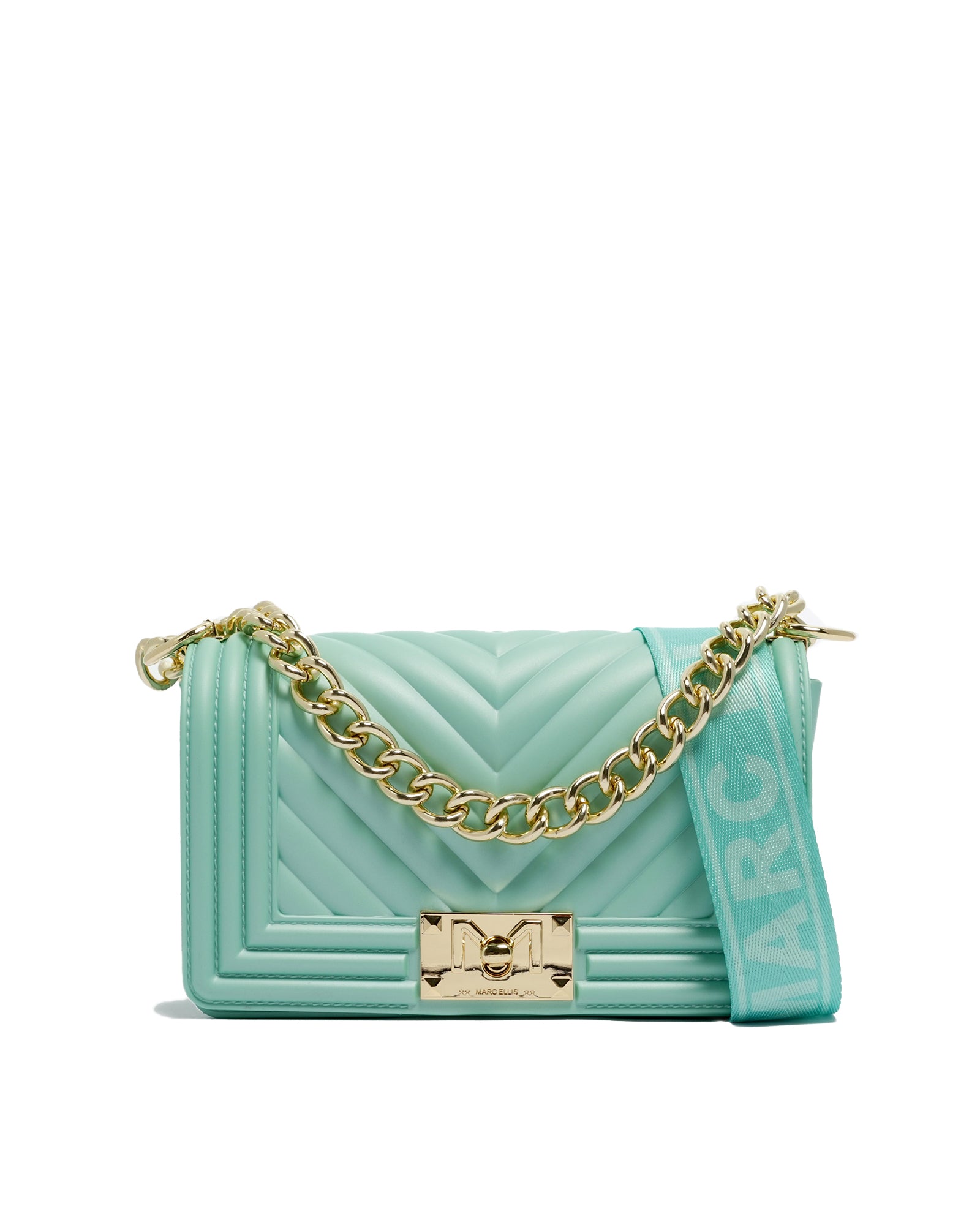 Borsa a mano da donna 100% Pvc FLAT S-VERDE ACQUA + LIGHT GOLD Marc Ellis