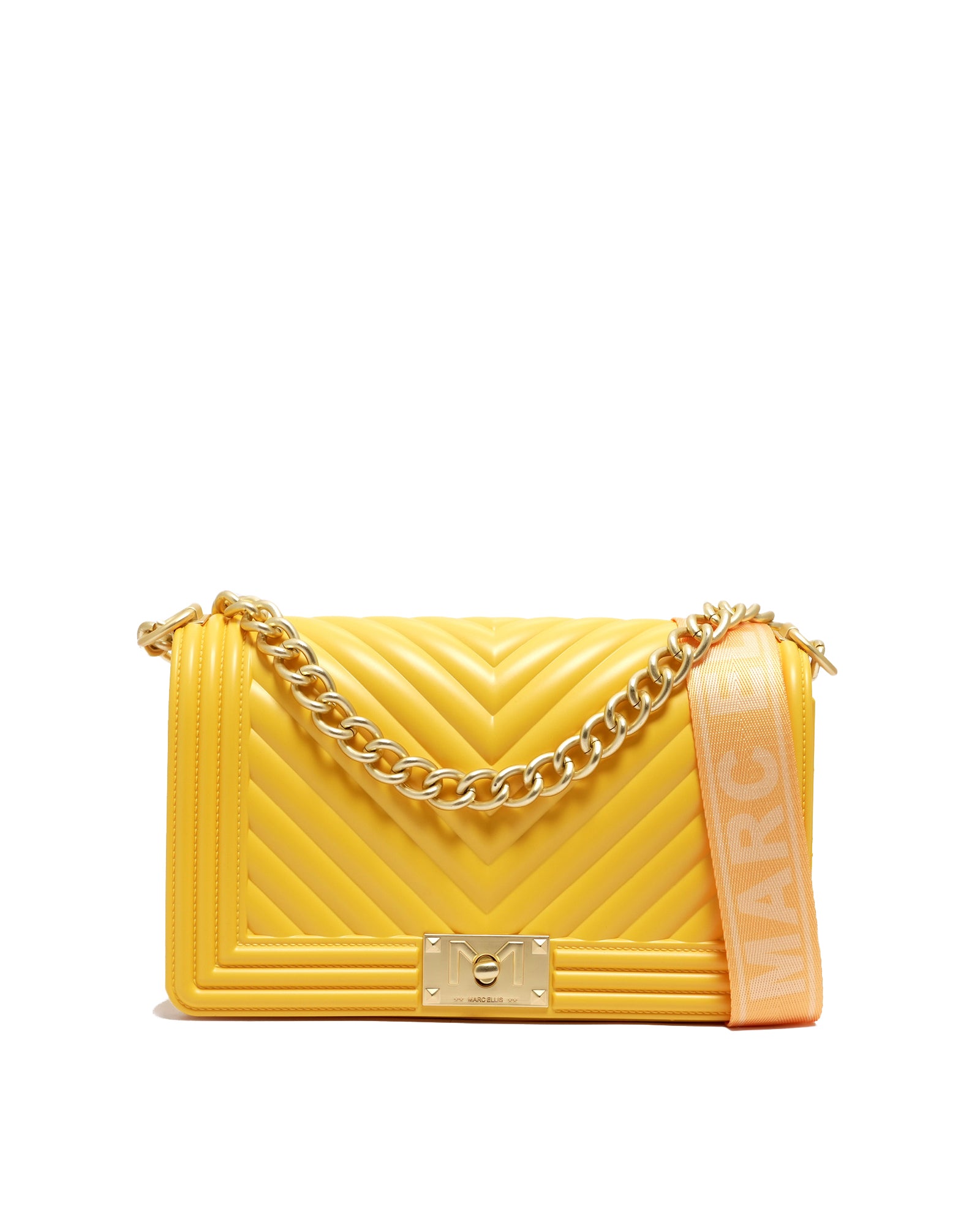 Borsa a mano da donna 100% PVC FLAT M-DARK YELLOW + OFF GOLD Marc Ellis