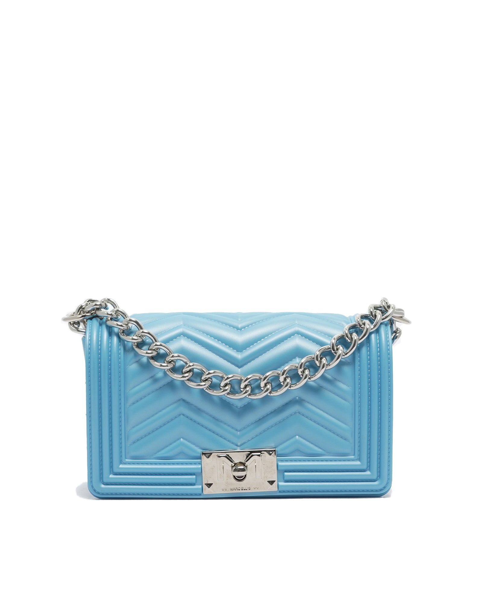 Borsa a mano da donna 100% PVC FLAT S MANHATTAN-NORSE BLUE + SILVER Marc Ellis