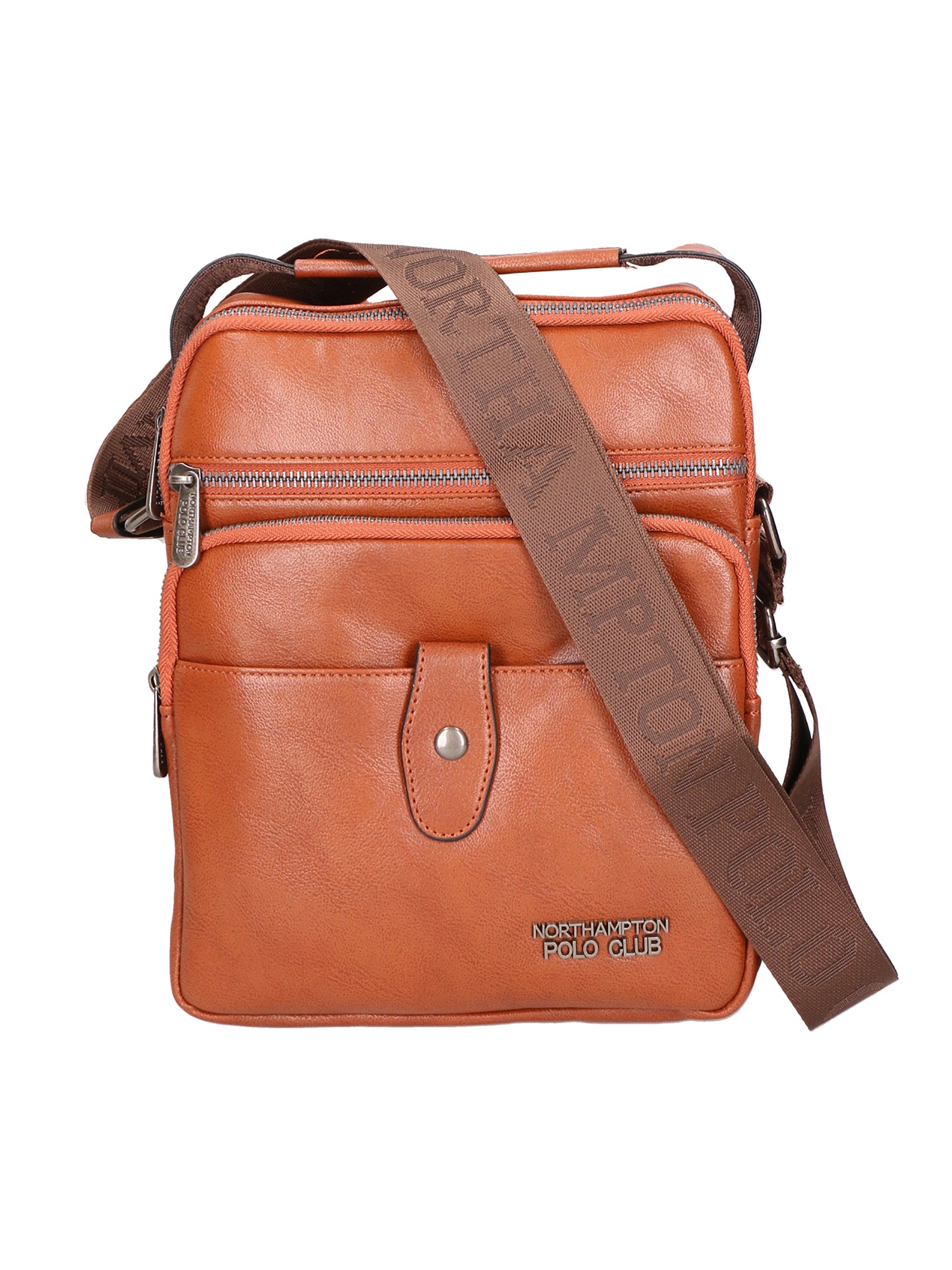 Borsa a tracolla uomo vegana 100% PU Leather PCL3101-BROWN Northampton Polo Club