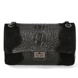 Edvige Borsa a spalla da donna Pelle Croco Stampata 80045-NERO Gave Lux