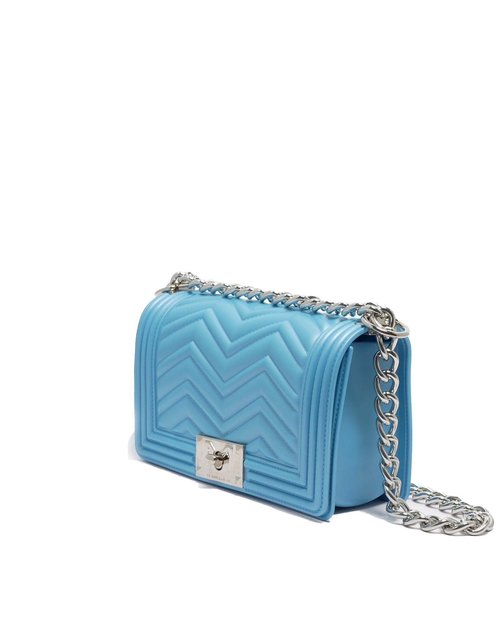 Borsa a mano da donna 100% PVC FLAT S MANHATTAN-NORSE BLUE + SILVER Marc Ellis