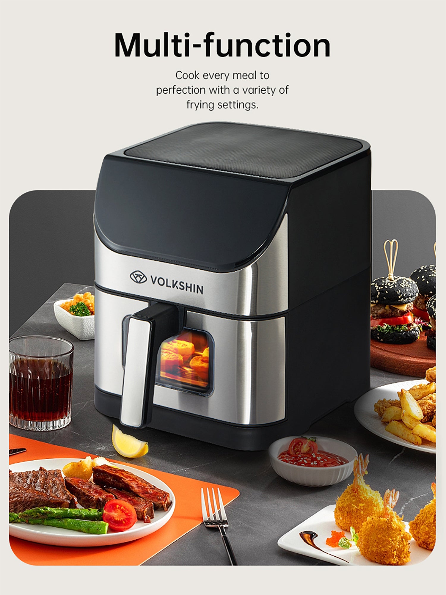 Abs Friggitrice ad Aria Pp Garanzia 24 Mesi RA620DSV-Black Volkshin