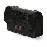 Camilla Borsa a tracolla da donna Pelle scamosciata croco 10029-NERO Gave Lux
