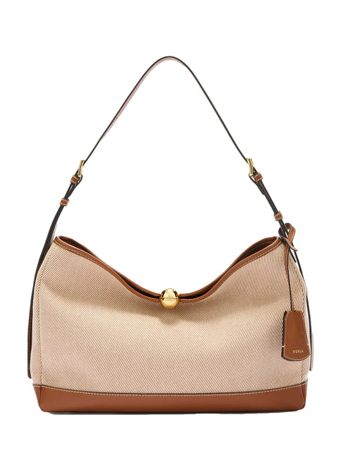Borsa a Spalla in Pelle Vegana + Tessuto Cognac