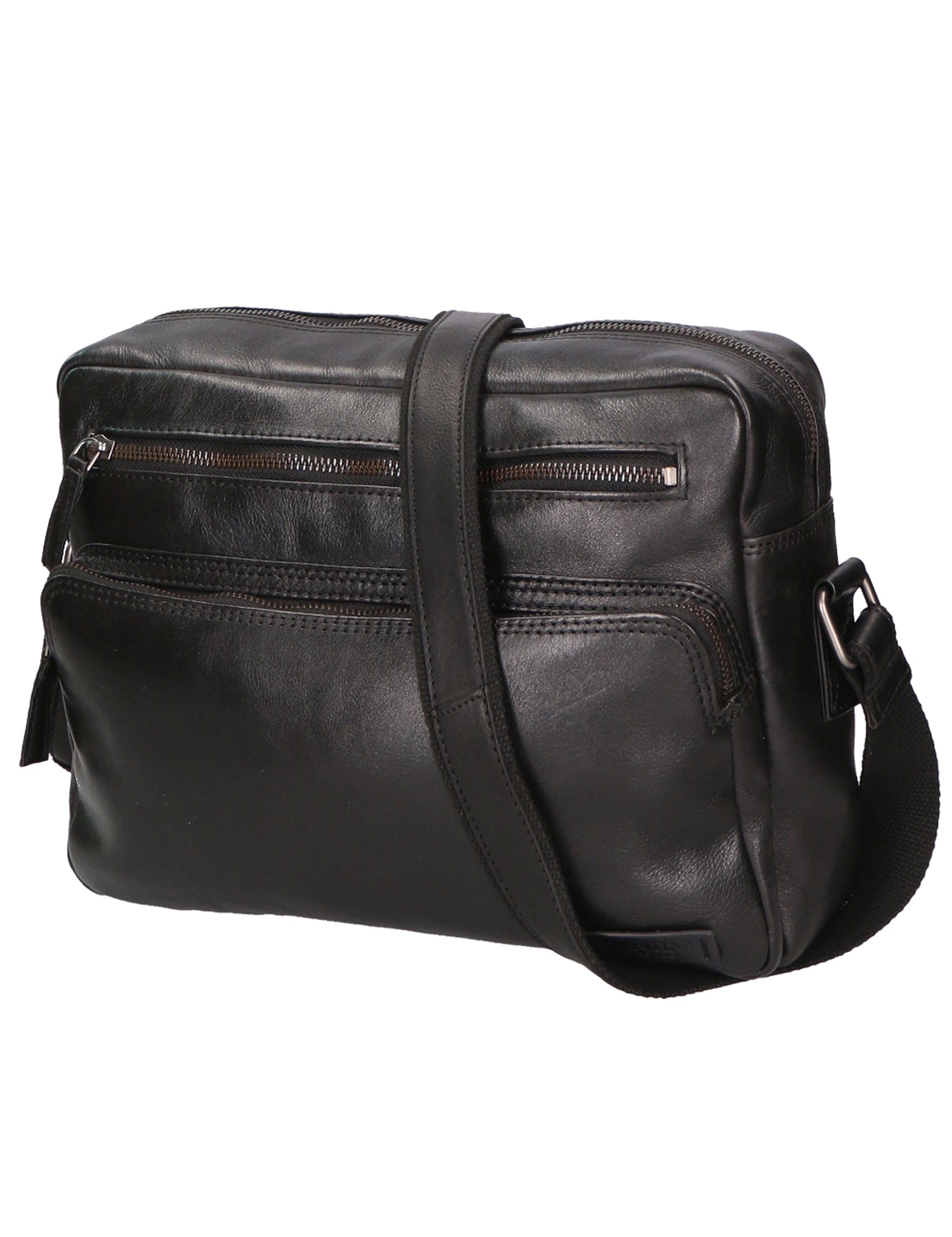 Borsa a tracolla unisex in vera pelle 100% pelle di vacchetta SN5862747-BLACK Santini Firenze