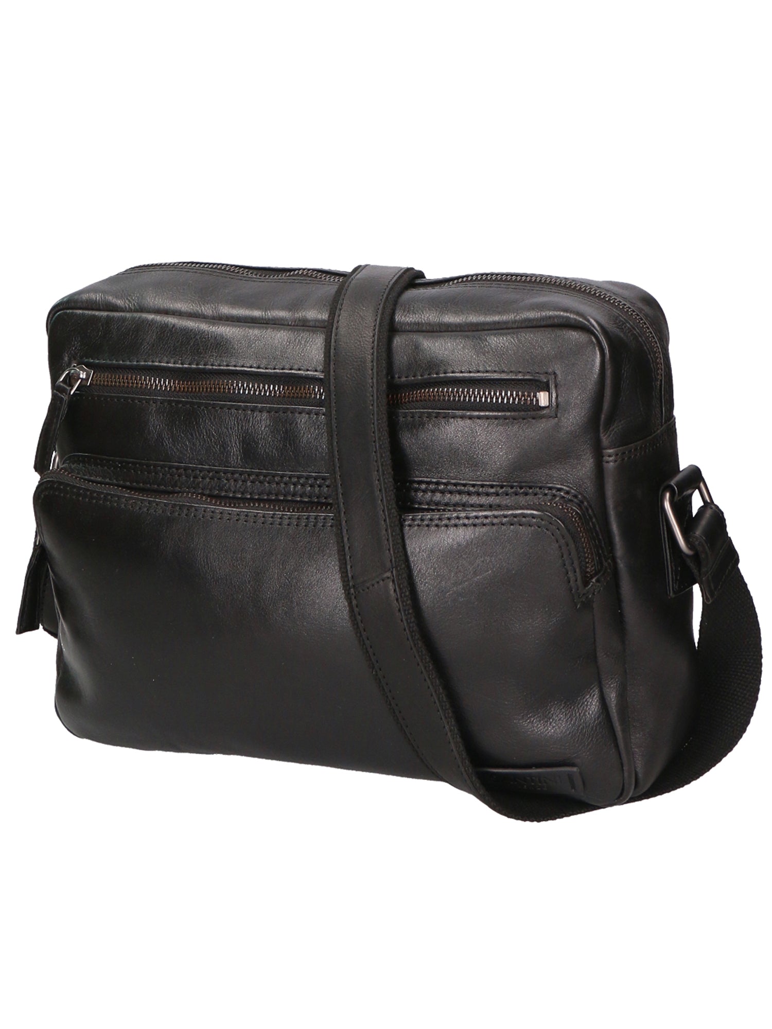 Borsa a tracolla unisex in vera pelle 100% pelle di vacchetta SN5862747-BLACK Santini Firenze