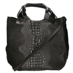 Eufemia Borsa a spalla da donna Pelle Croco Stampata 9007 1-NERO Gave Lux