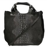 Eufemia Borsa a spalla da donna Pelle Croco Stampata 9007 1-NERO Gave Lux