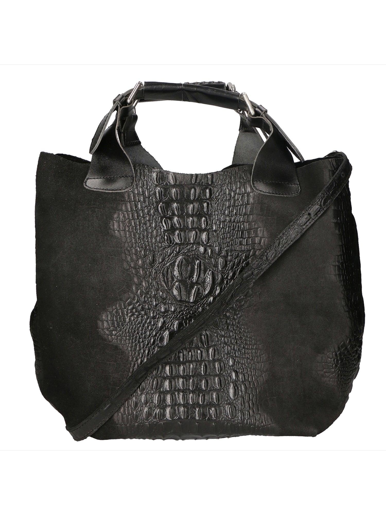 Eufemia Borsa a spalla da donna Pelle Croco Stampata 9007 1-NERO Gave Lux