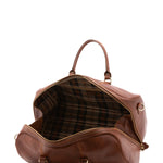 Borsa da viaggio unisex in vera pelle 100% cotone 4514-MARRONE Alessia Firenze