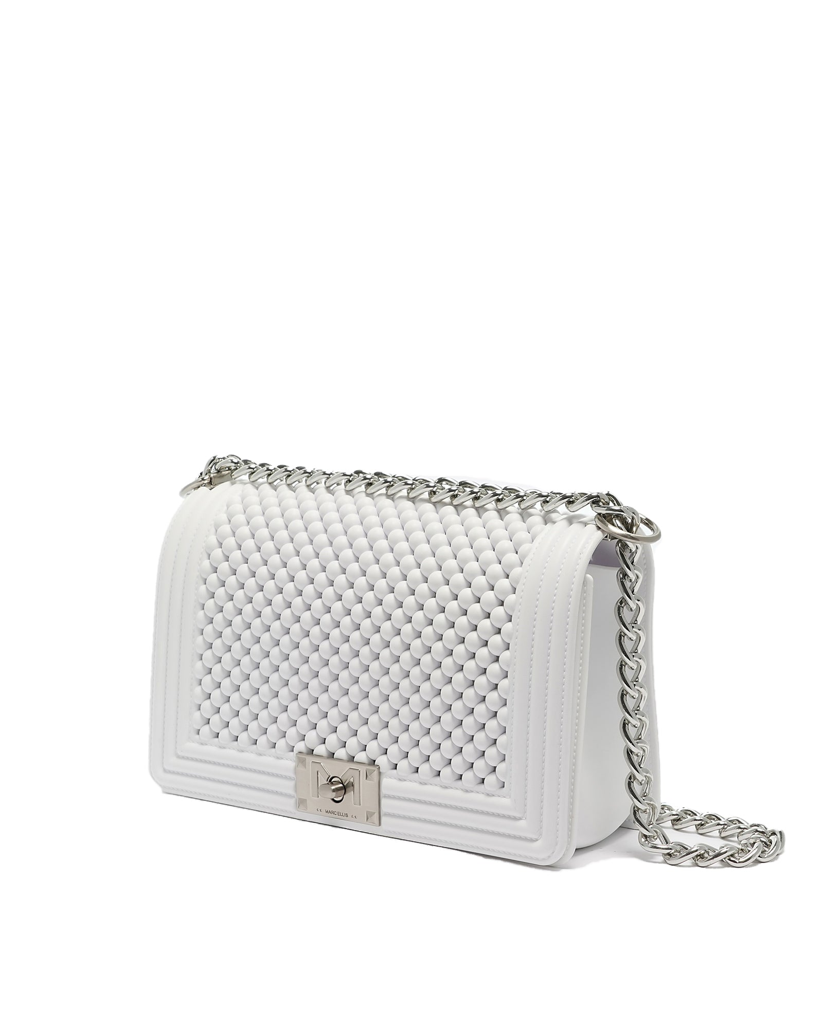 Borsa a mano da donna 100% Pvc FLAT M BALL-OFF BLANC + BRUSH SILVER Marc Ellis