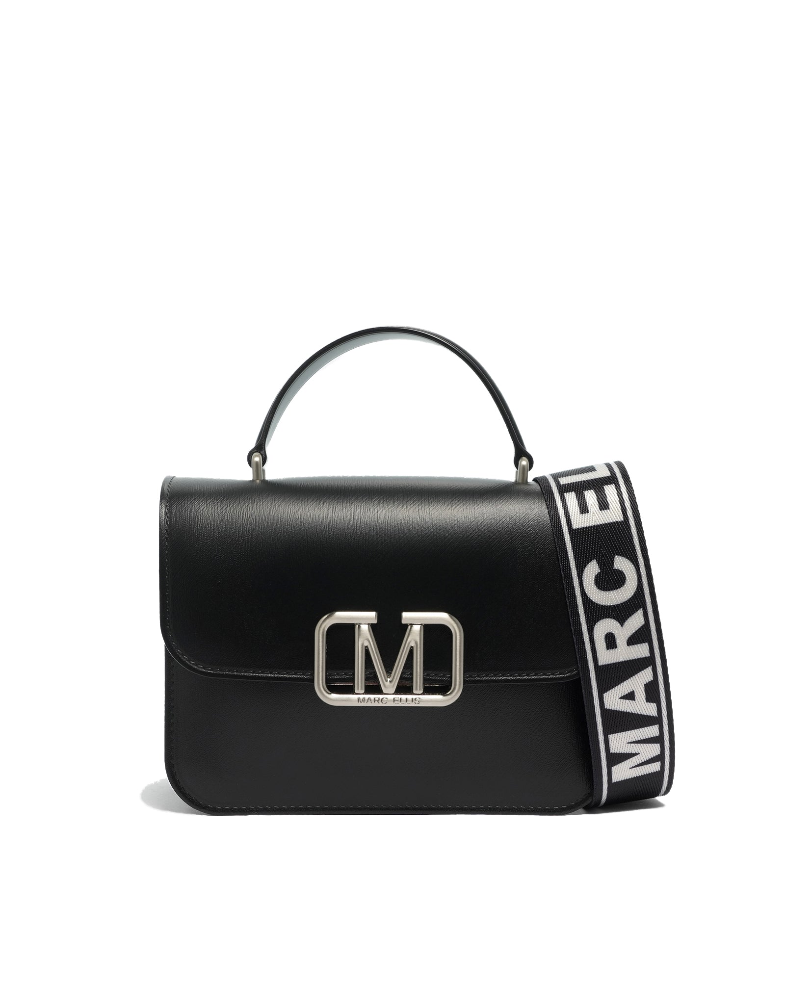 Borsa a mano da donna 100% Pvc FLAT EAR-BLACK + BRUSH SILVER Marc Ellis