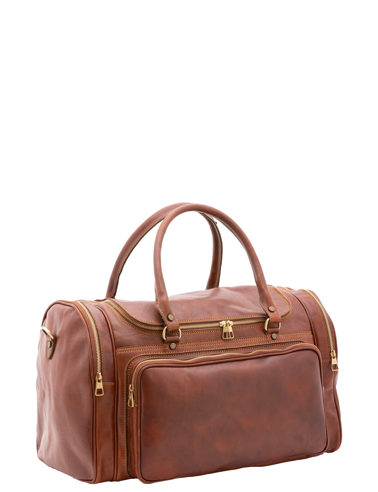 Borsa da viaggio unisex in vera pelle 100% cotone 4045-MARRONE Alessia Firenze