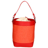 Women's bucket bag, mixed leather and fabric, Made in Italy, 24x18x15 cm