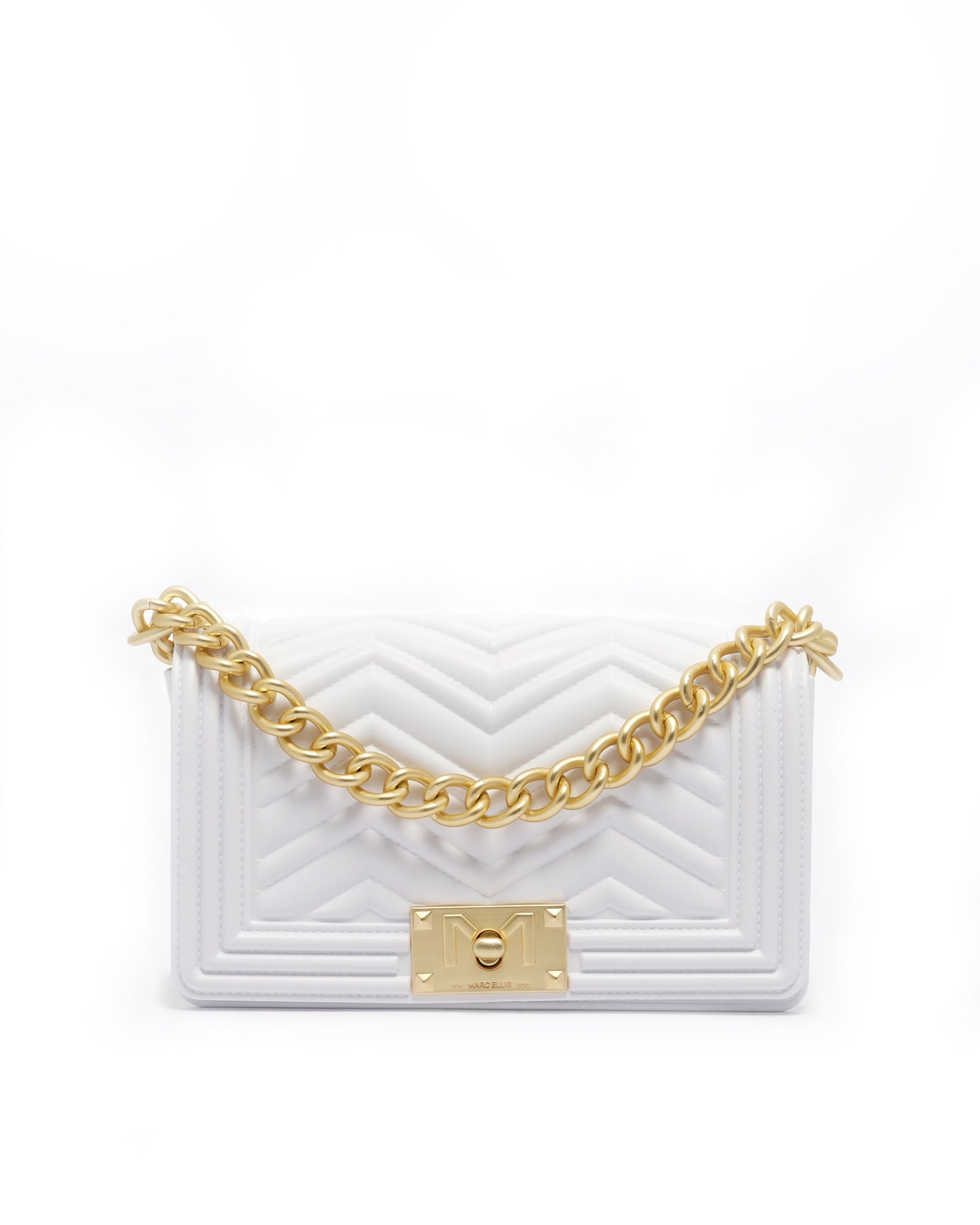 Borsa a mano da donna 100% PVC FLAT S MANHATTAN-OFF BLANC + OFF GOLD Marc Ellis