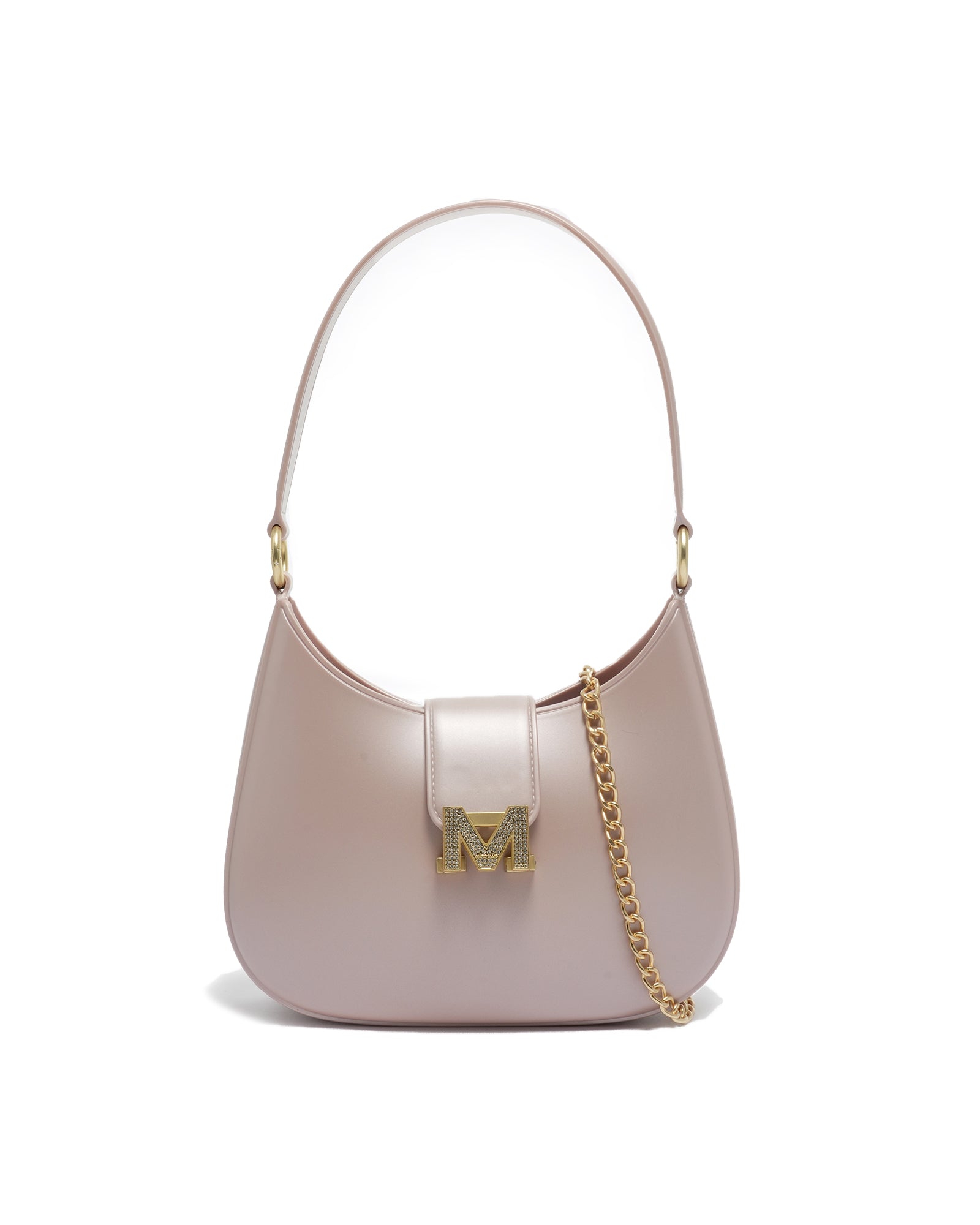 Borsa a spalla da donna 100% Pvc FLAT NEW YORK-NUDE + OFF GOLD Marc Ellis